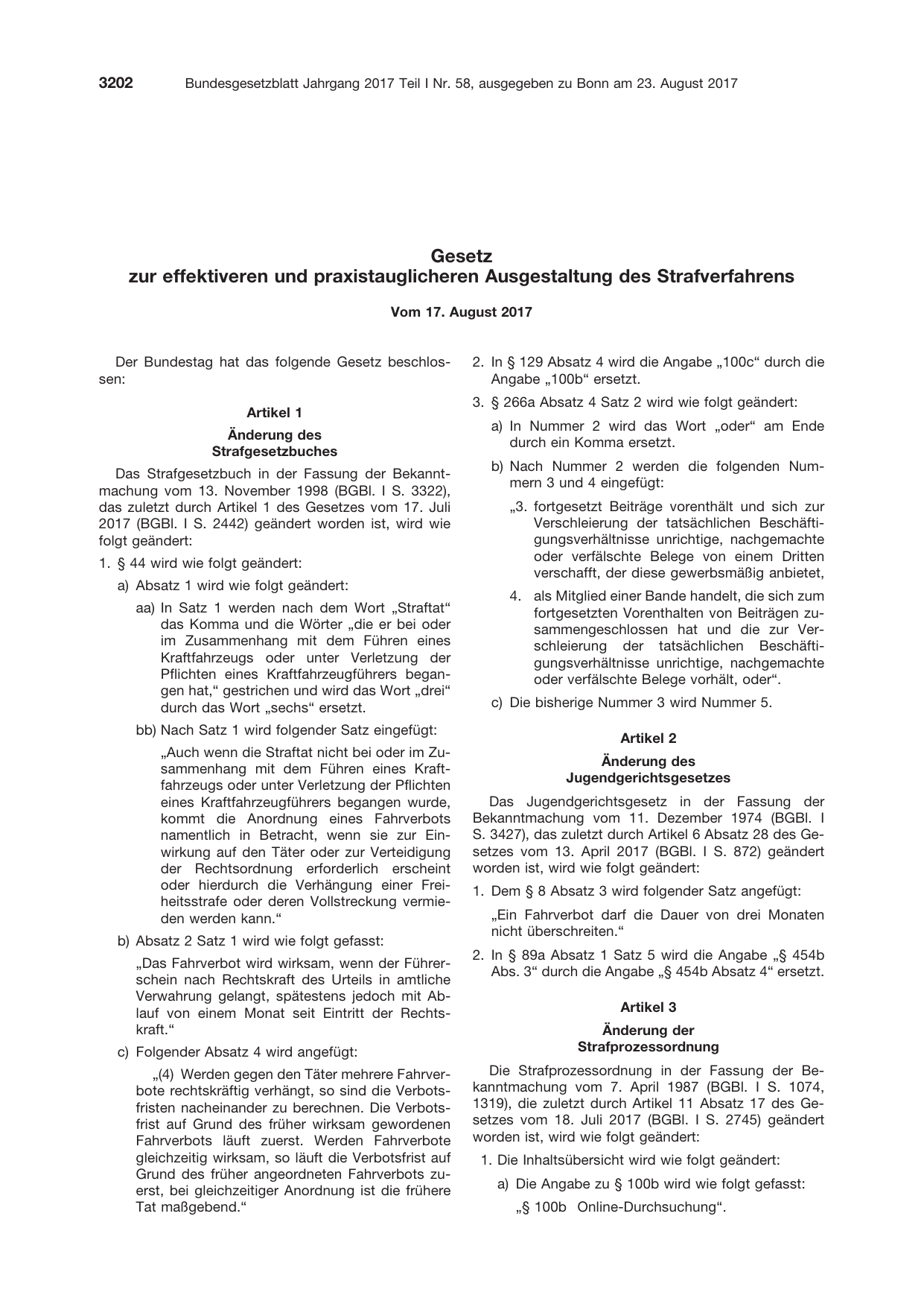 BGBl. 2017, Seite 3202 — Originalseite als Abbildung
