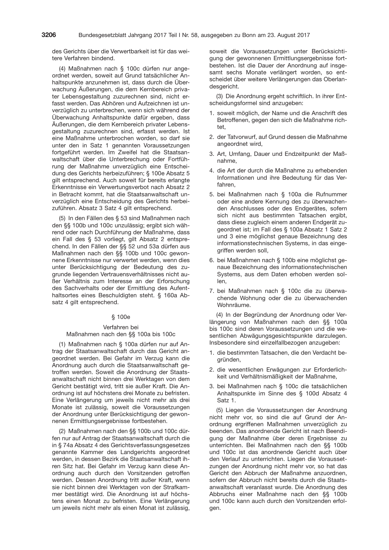 BGBl. 2017, Seite 3206 — Originalseite als Abbildung