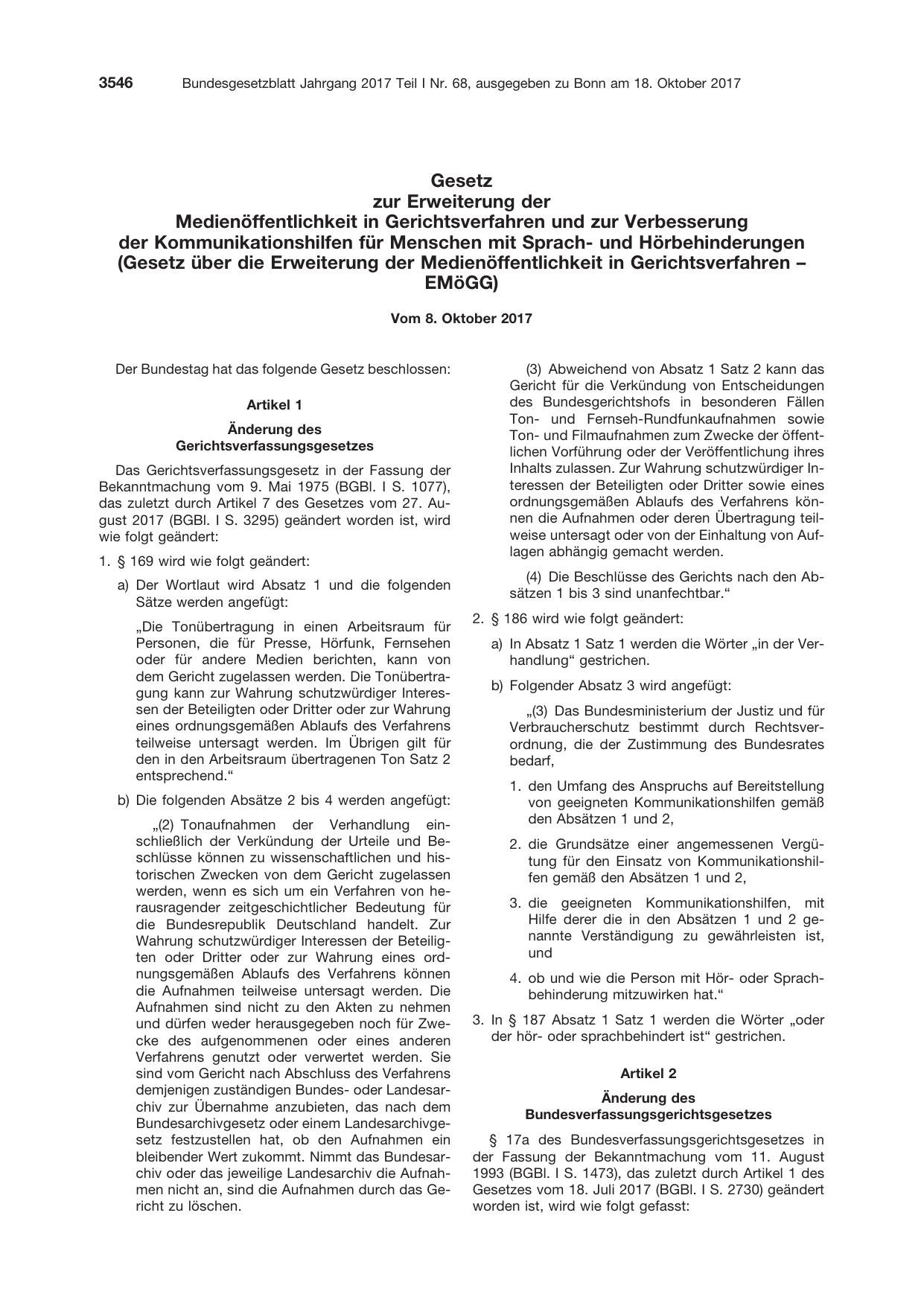 BGBl. 2017, Seite 3546 — Originalseite als Abbildung