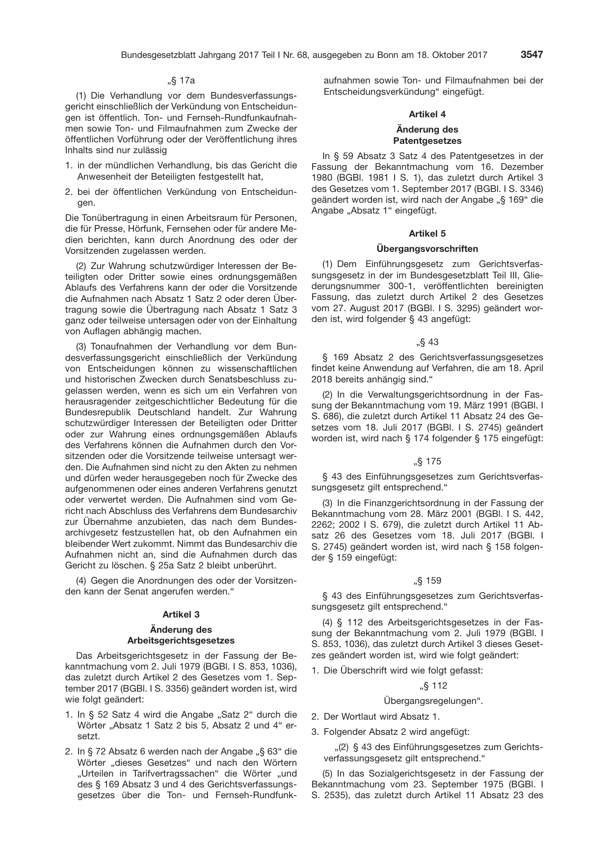BGBl. 2017, Seite 3547 — Originalseite als Abbildung