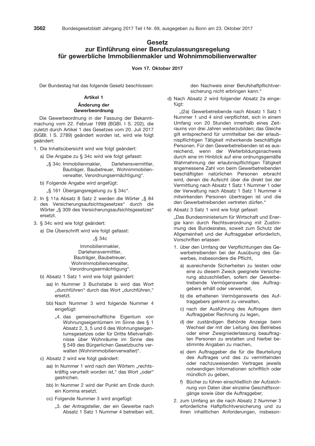 BGBl. 2017, Seite 3562 — Originalseite als Abbildung