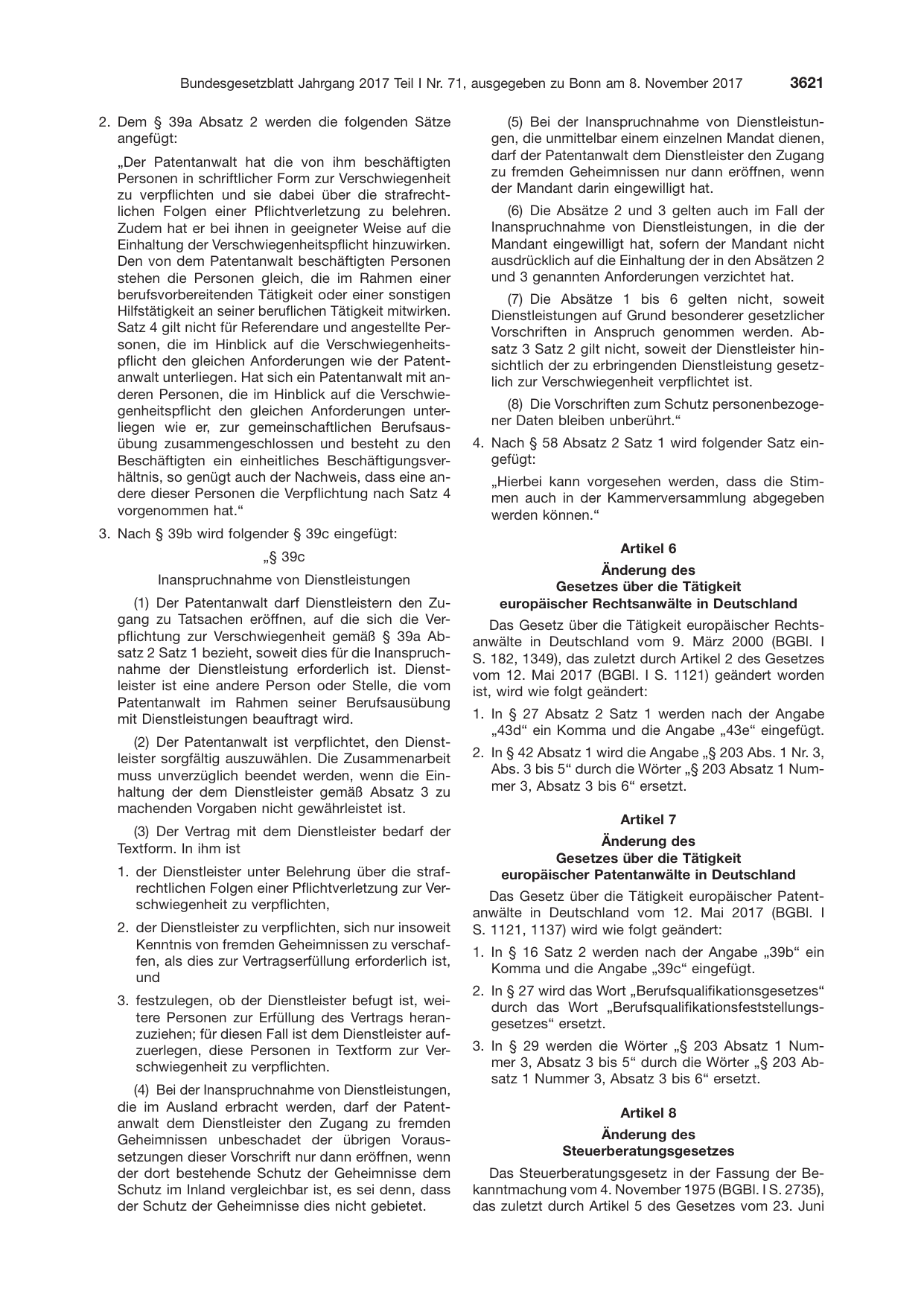BGBl. 2017, Seite 3621 — Originalseite als Abbildung