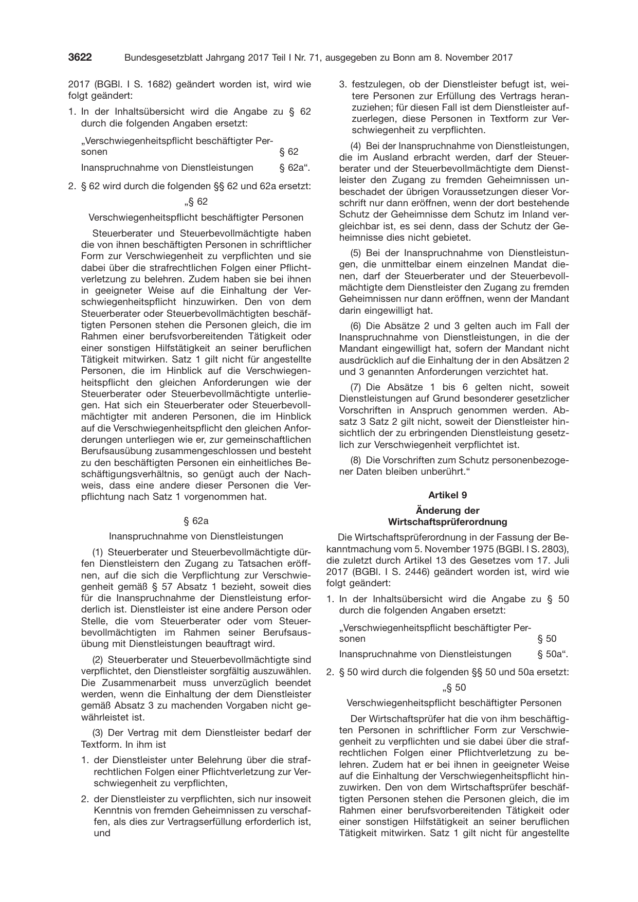 BGBl. 2017, Seite 3622 — Originalseite als Abbildung