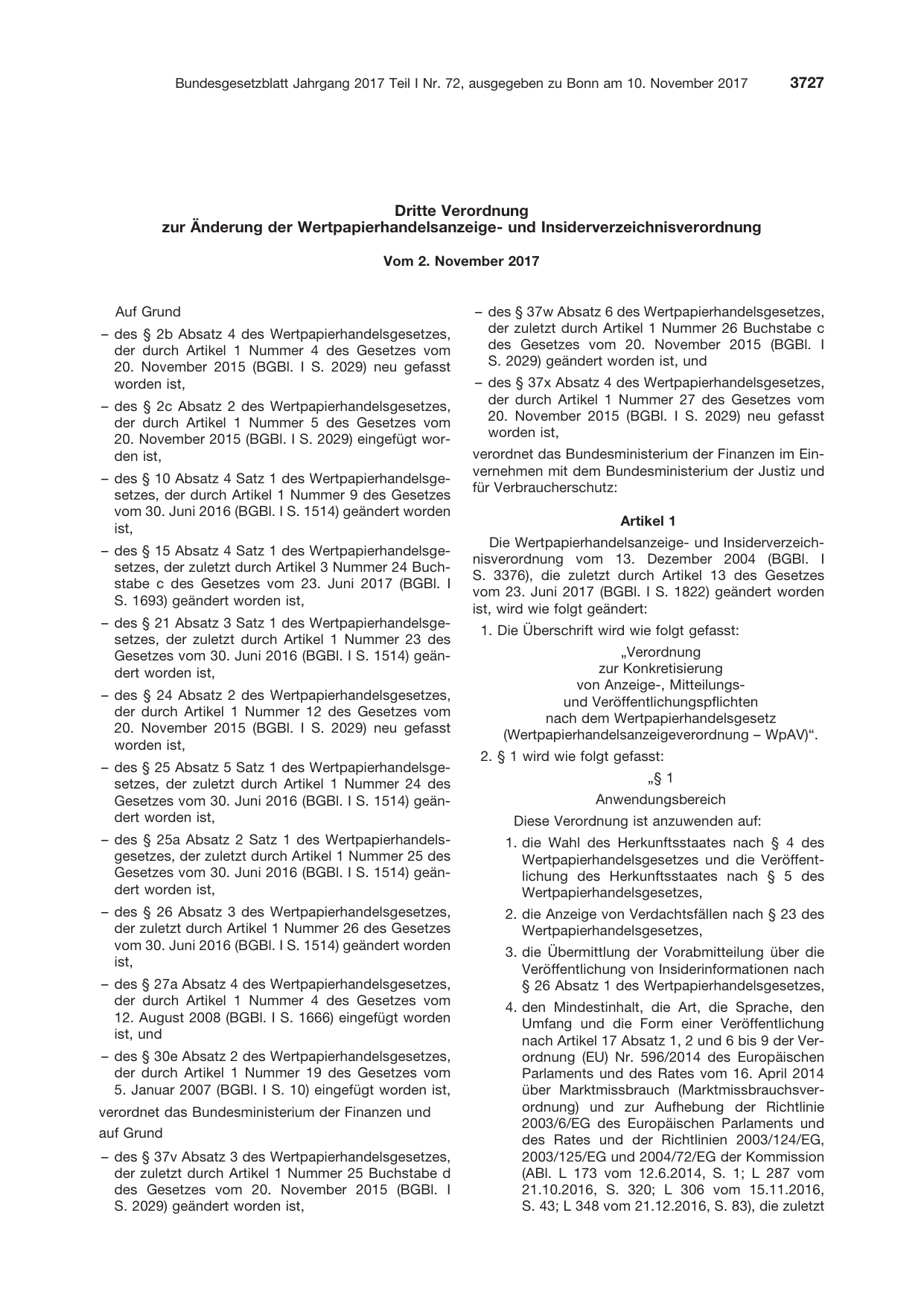 BGBl. 2017, Seite 3727 — Originalseite als Abbildung