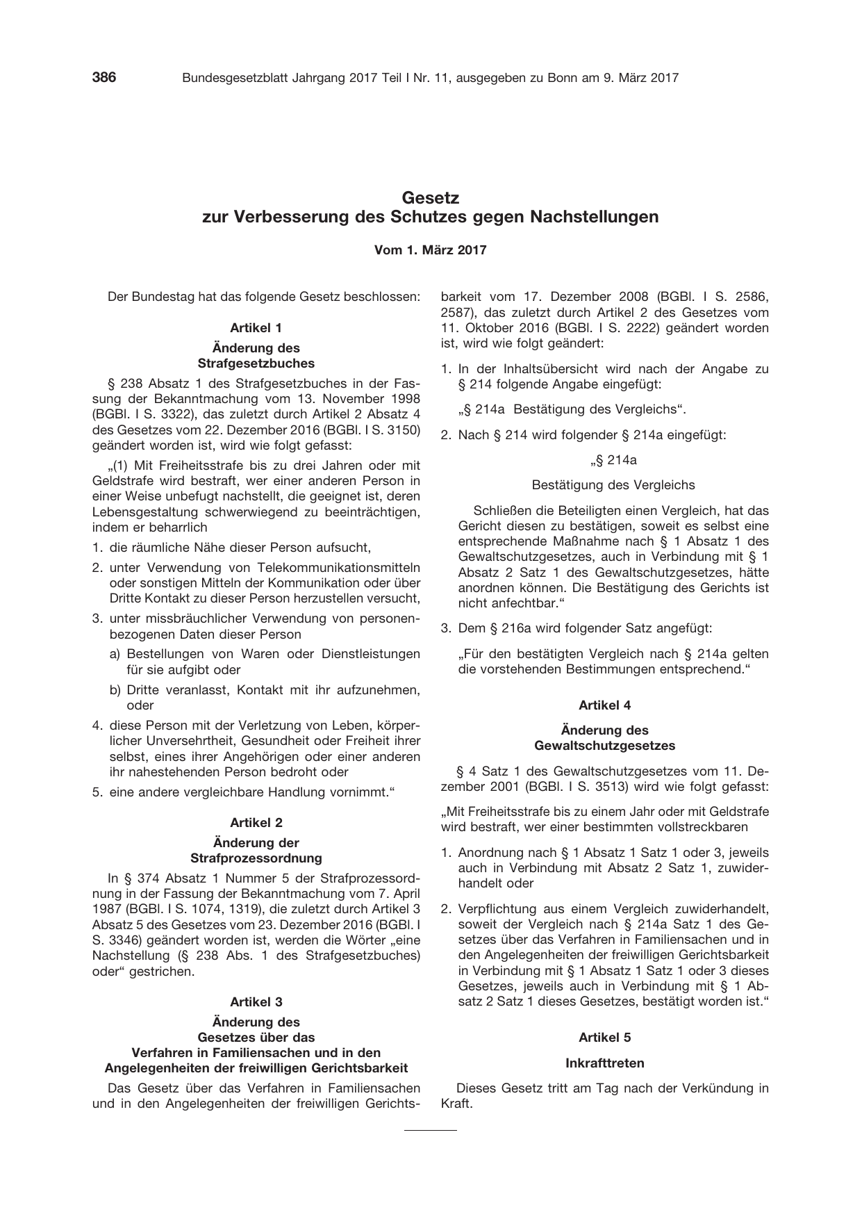 BGBl. 2017, Seite 386 — Originalseite als Abbildung