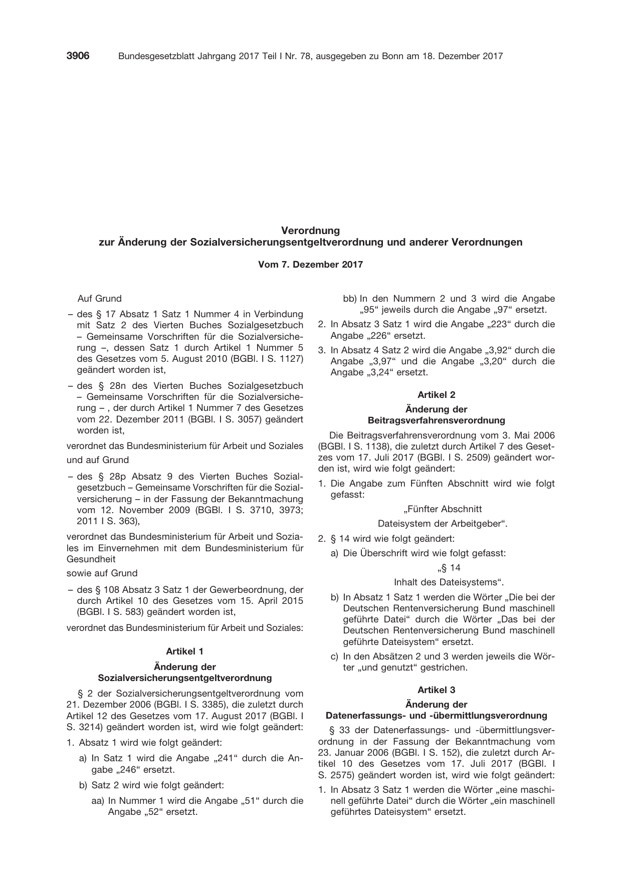 BGBl. 2017, Seite 3906 — Originalseite als Abbildung