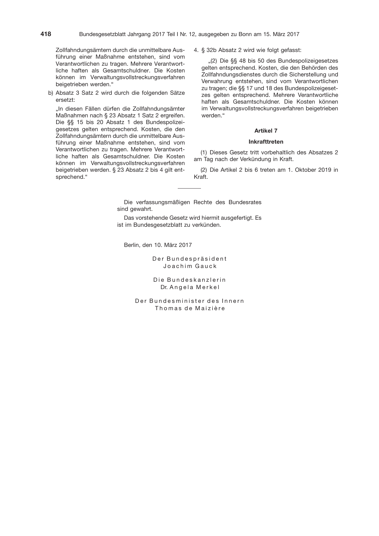 BGBl. 2017, Seite 418 — Originalseite als Abbildung