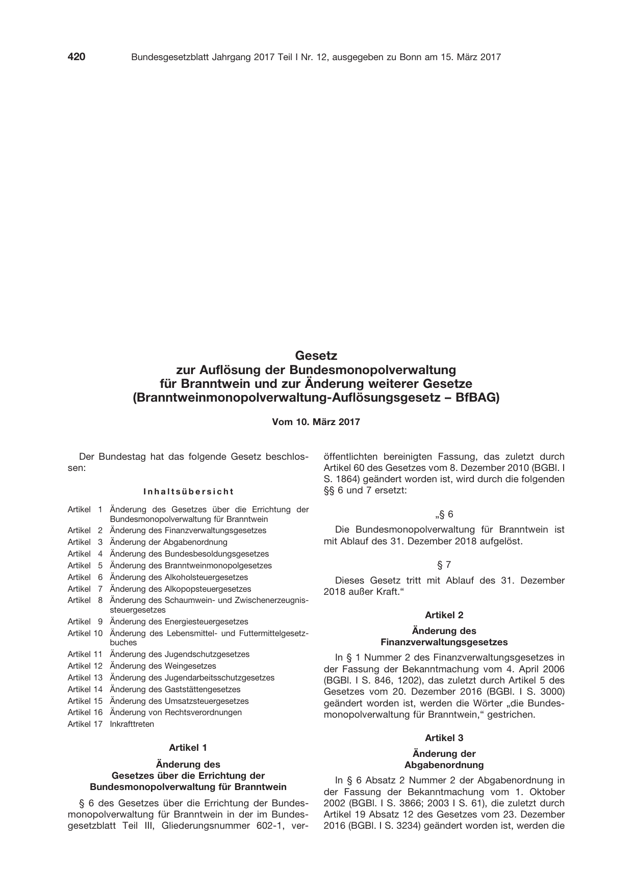 BGBl. 2017, Seite 420 — Originalseite als Abbildung