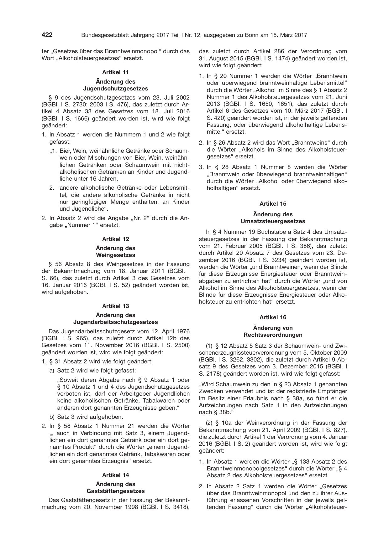 BGBl. 2017, Seite 422 — Originalseite als Abbildung