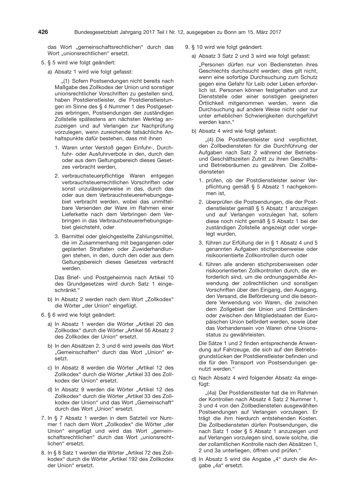 BGBl. 2017, Seite 426 — Originalseite als Abbildung
