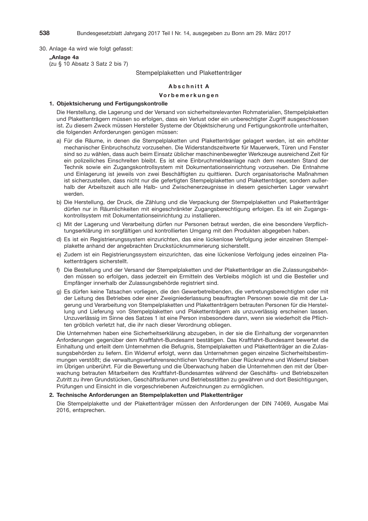 BGBl. 2017, Seite 538 — Originalseite als Abbildung