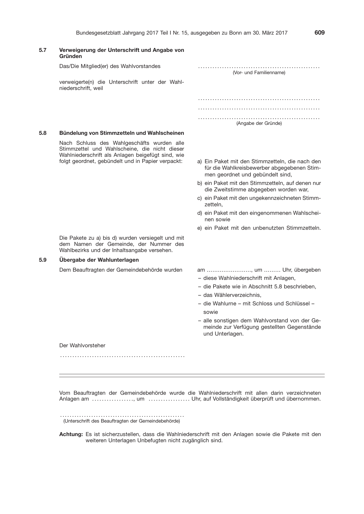 BGBl. 2017, Seite 609 — Originalseite als Abbildung