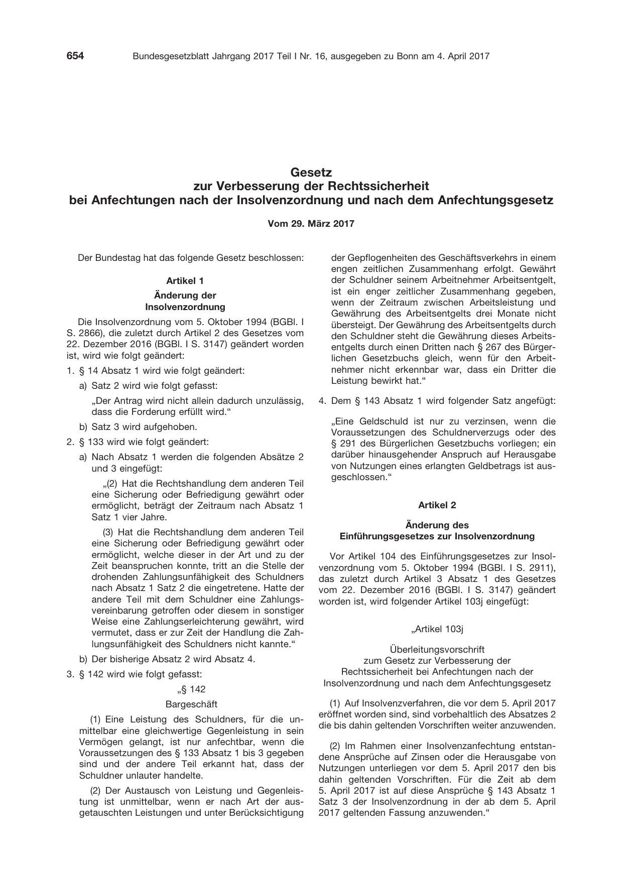 BGBl. 2017, Seite 654 — Originalseite als Abbildung