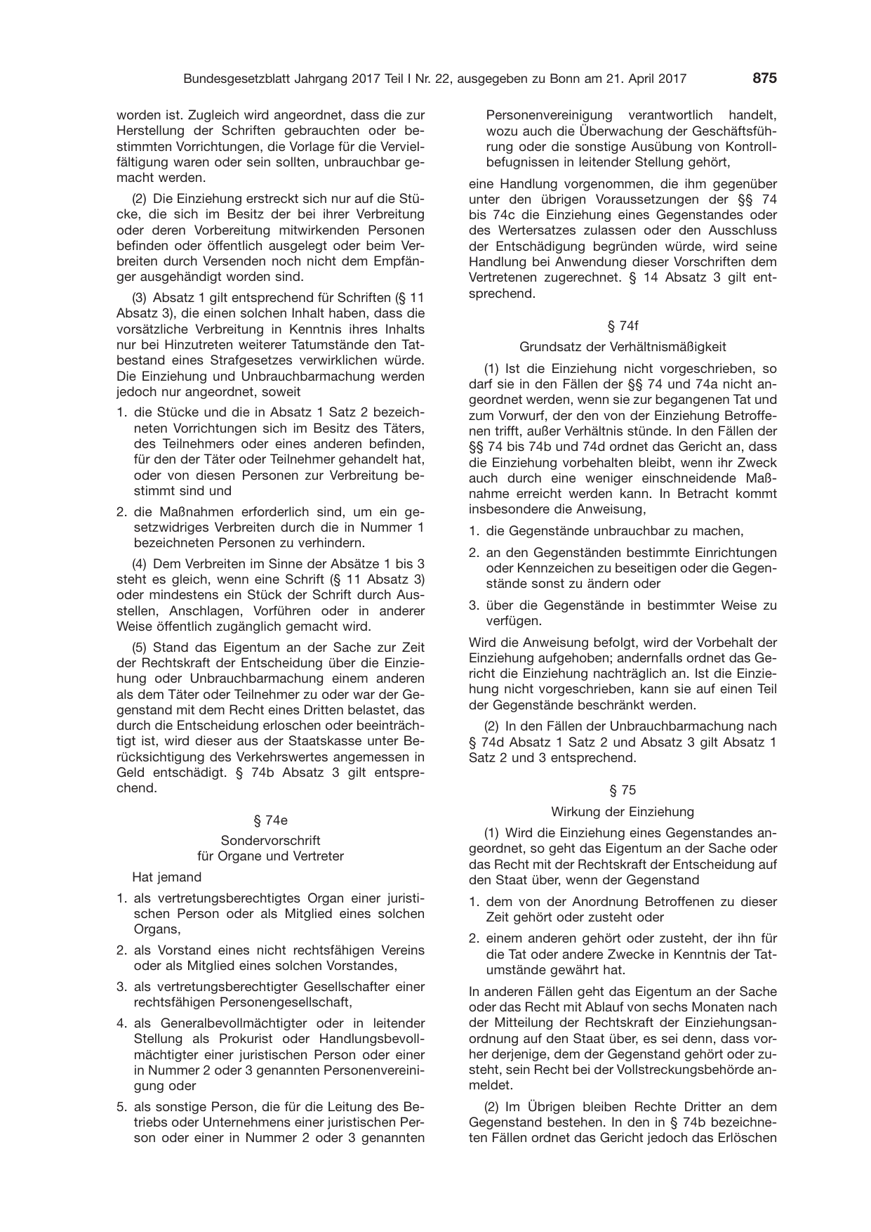 BGBl. 2017, Seite 875 — Originalseite als Abbildung