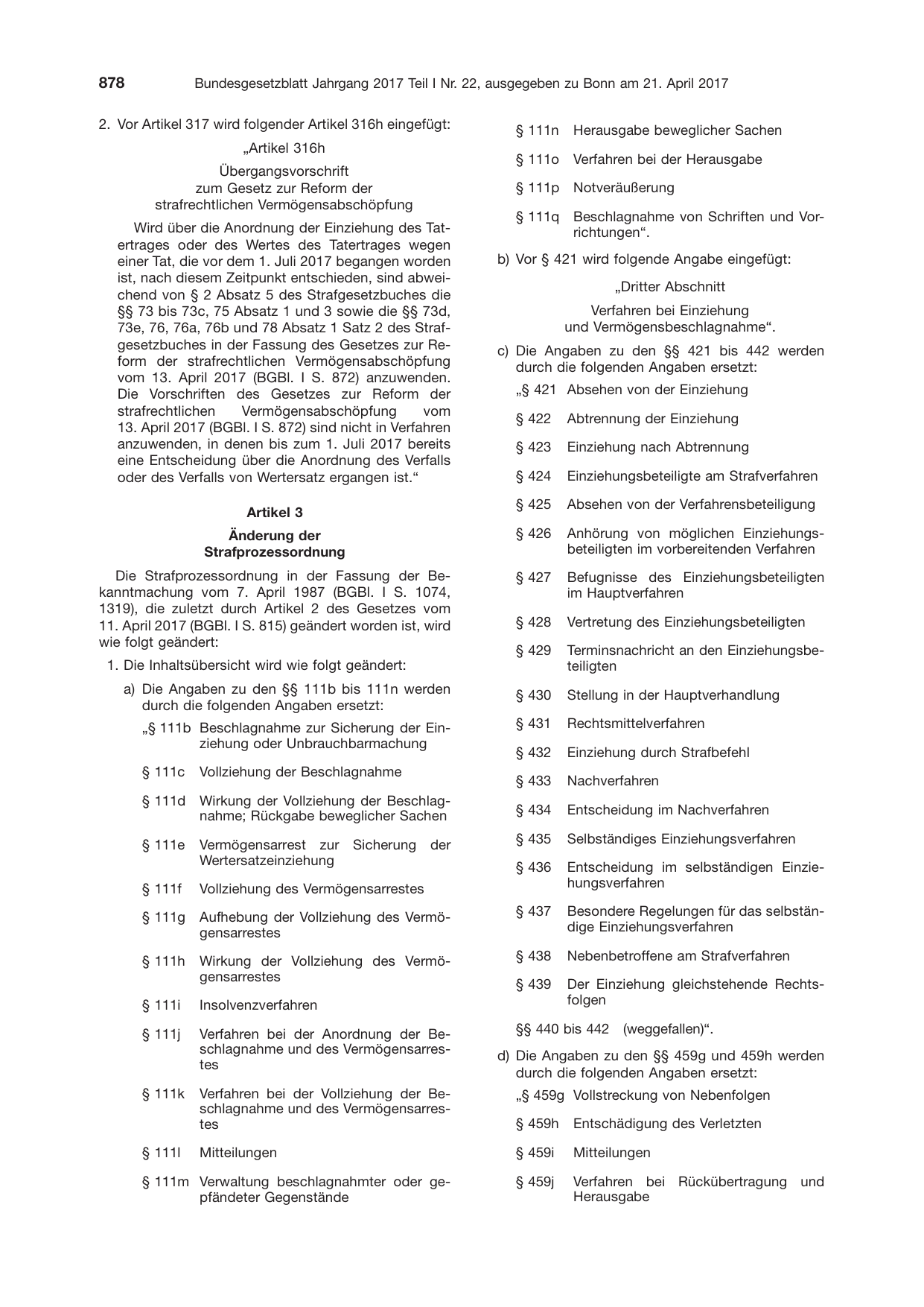 BGBl. 2017, Seite 878 — Originalseite als Abbildung