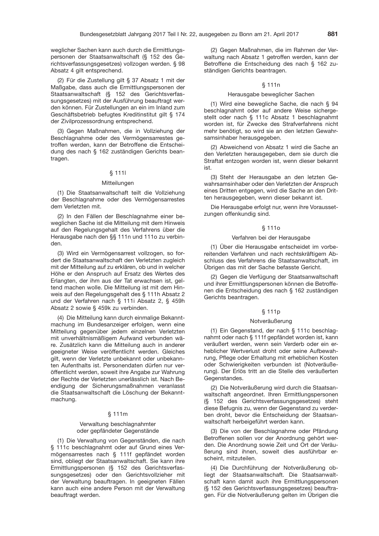BGBl. 2017, Seite 881 — Originalseite als Abbildung