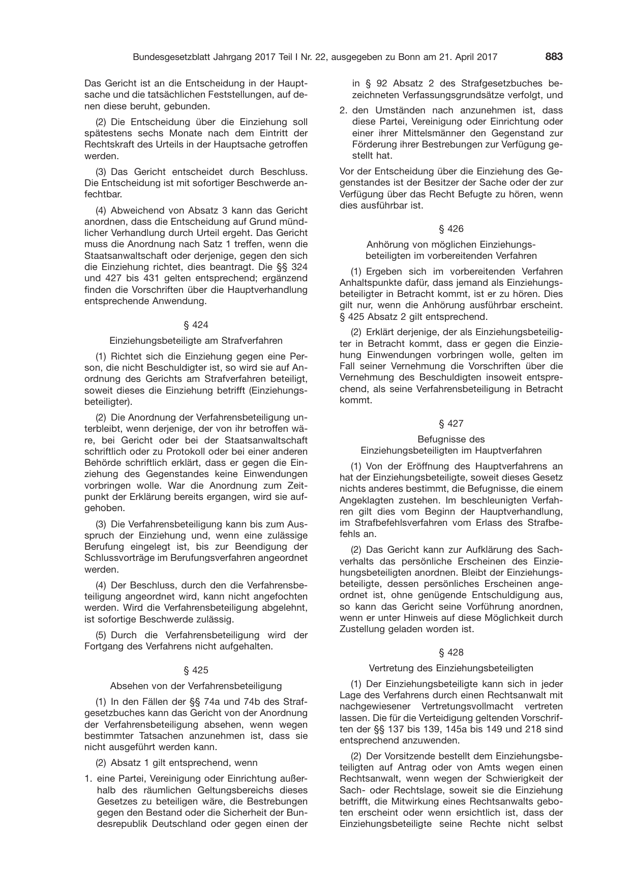 BGBl. 2017, Seite 883 — Originalseite als Abbildung