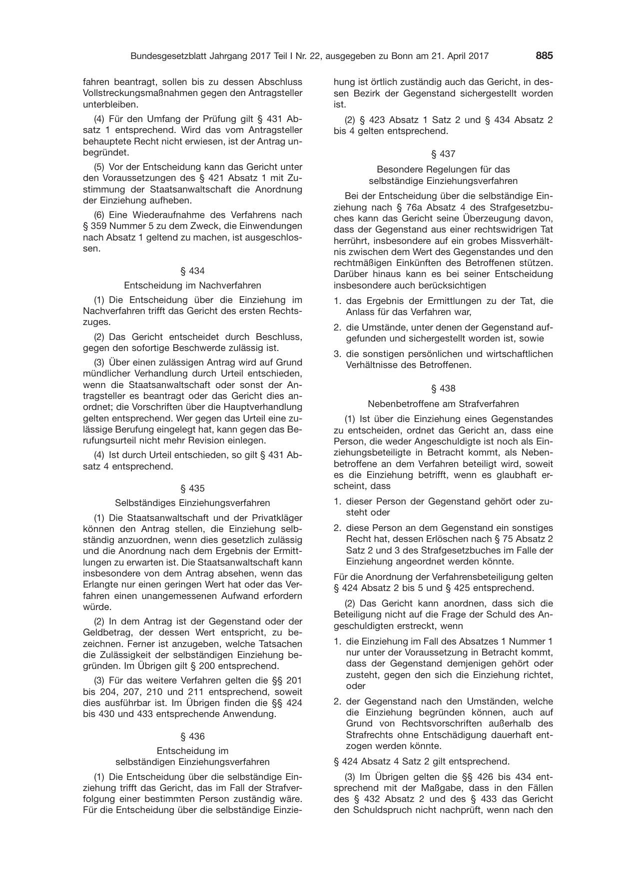 BGBl. 2017, Seite 885 — Originalseite als Abbildung