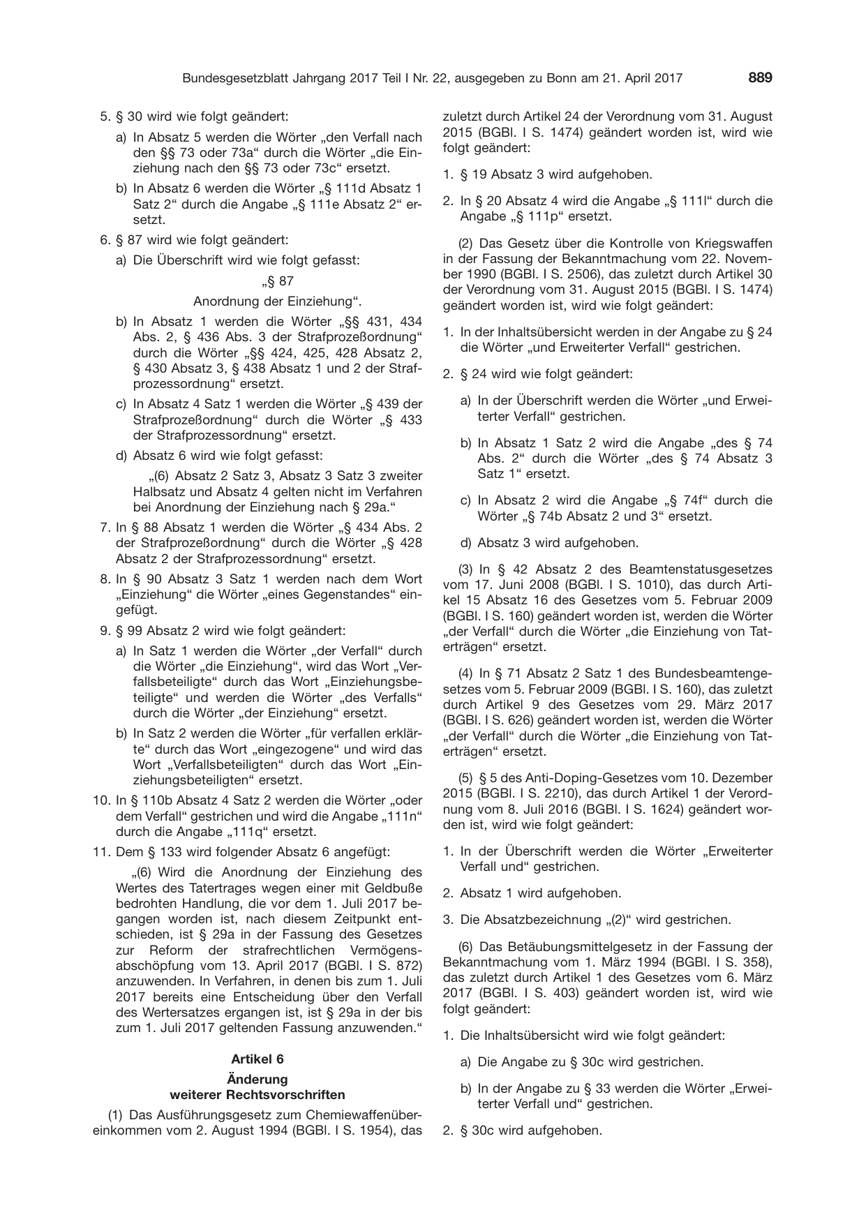 BGBl. 2017, Seite 889 — Originalseite als Abbildung