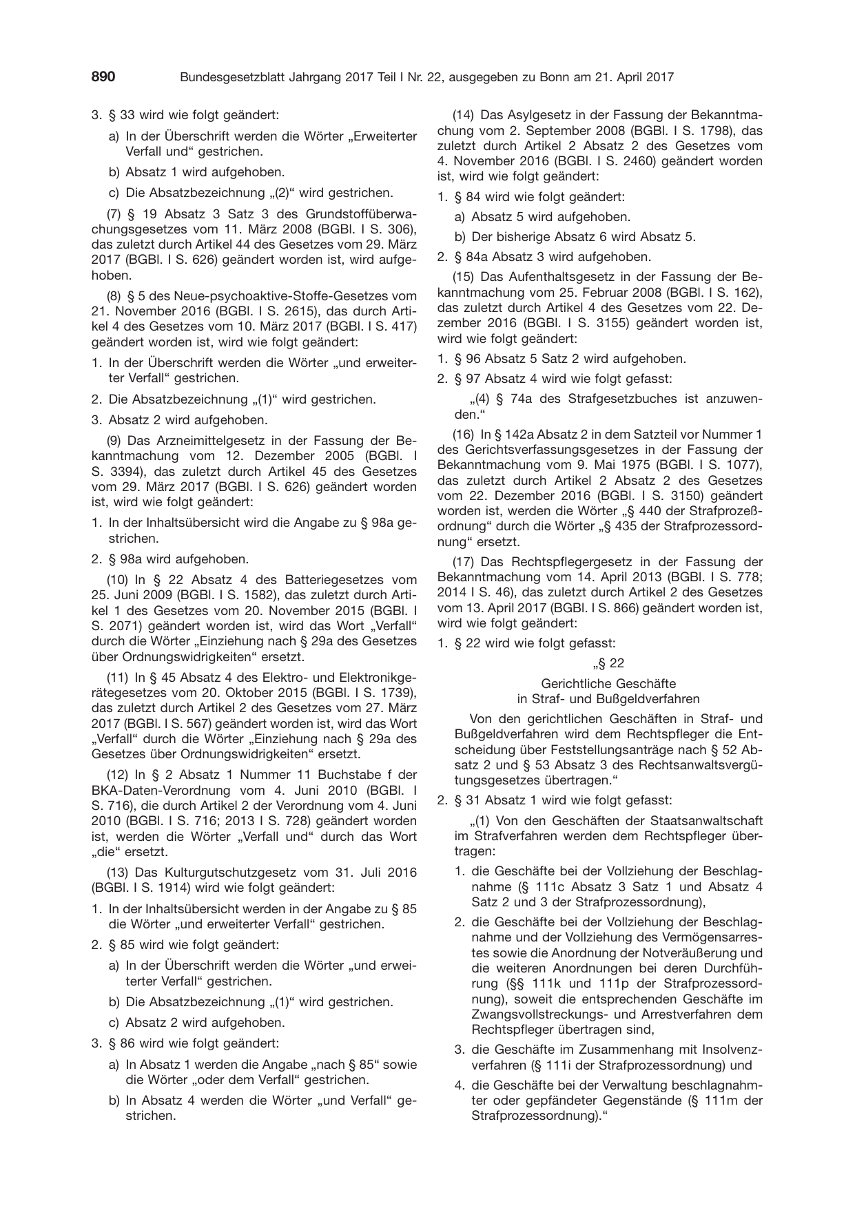 BGBl. 2017, Seite 890 — Originalseite als Abbildung