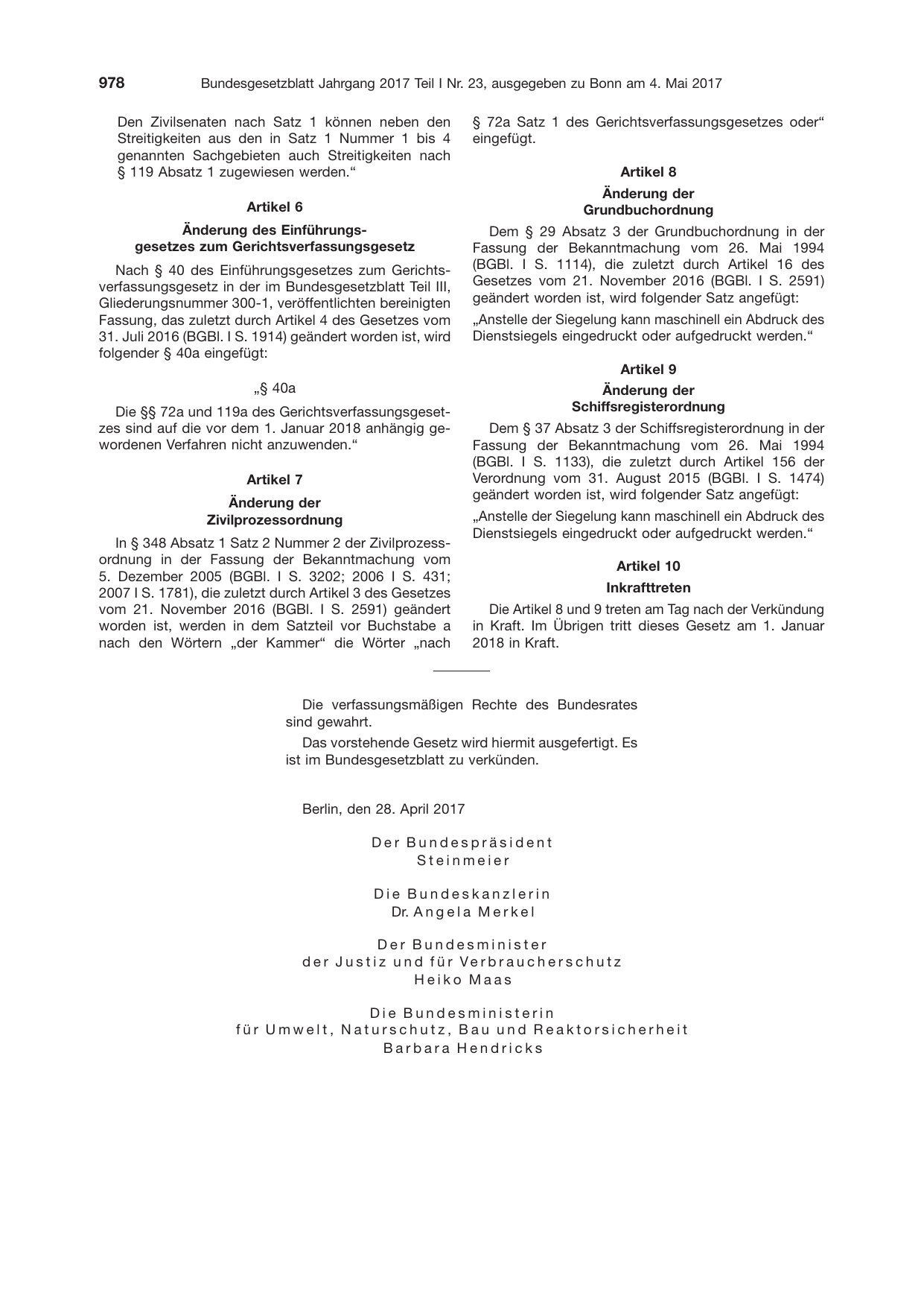 BGBl. 2017, Seite 978 — Originalseite als Abbildung