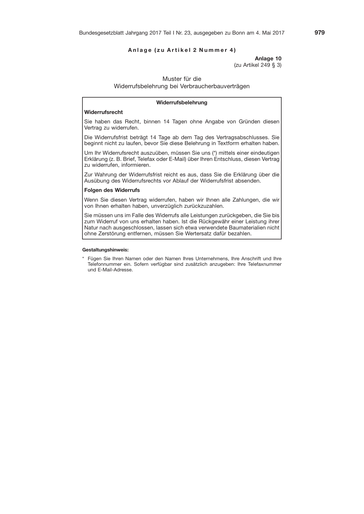 BGBl. 2017, Seite 979 — Originalseite als Abbildung
