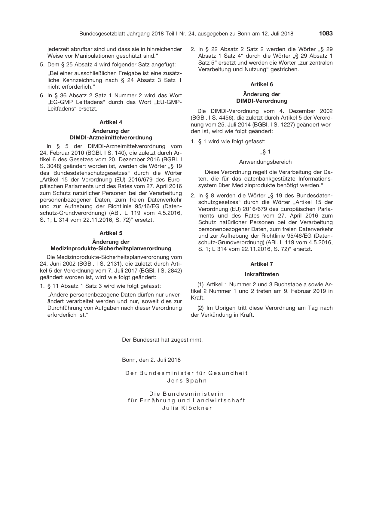BGBl. 2018, Seite 1083 — Originalseite als Abbildung