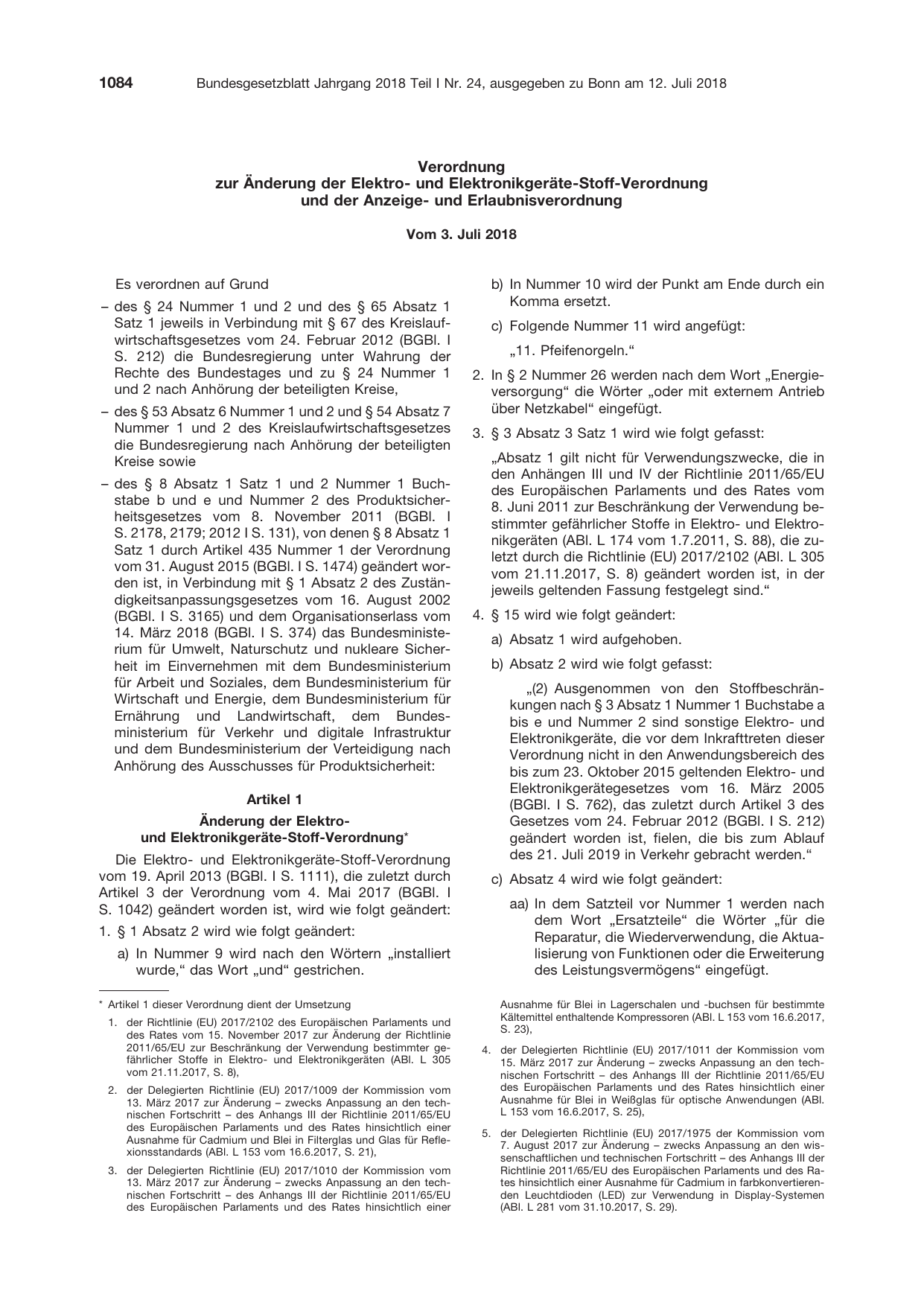 BGBl. 2018, Seite 1084 — Originalseite als Abbildung