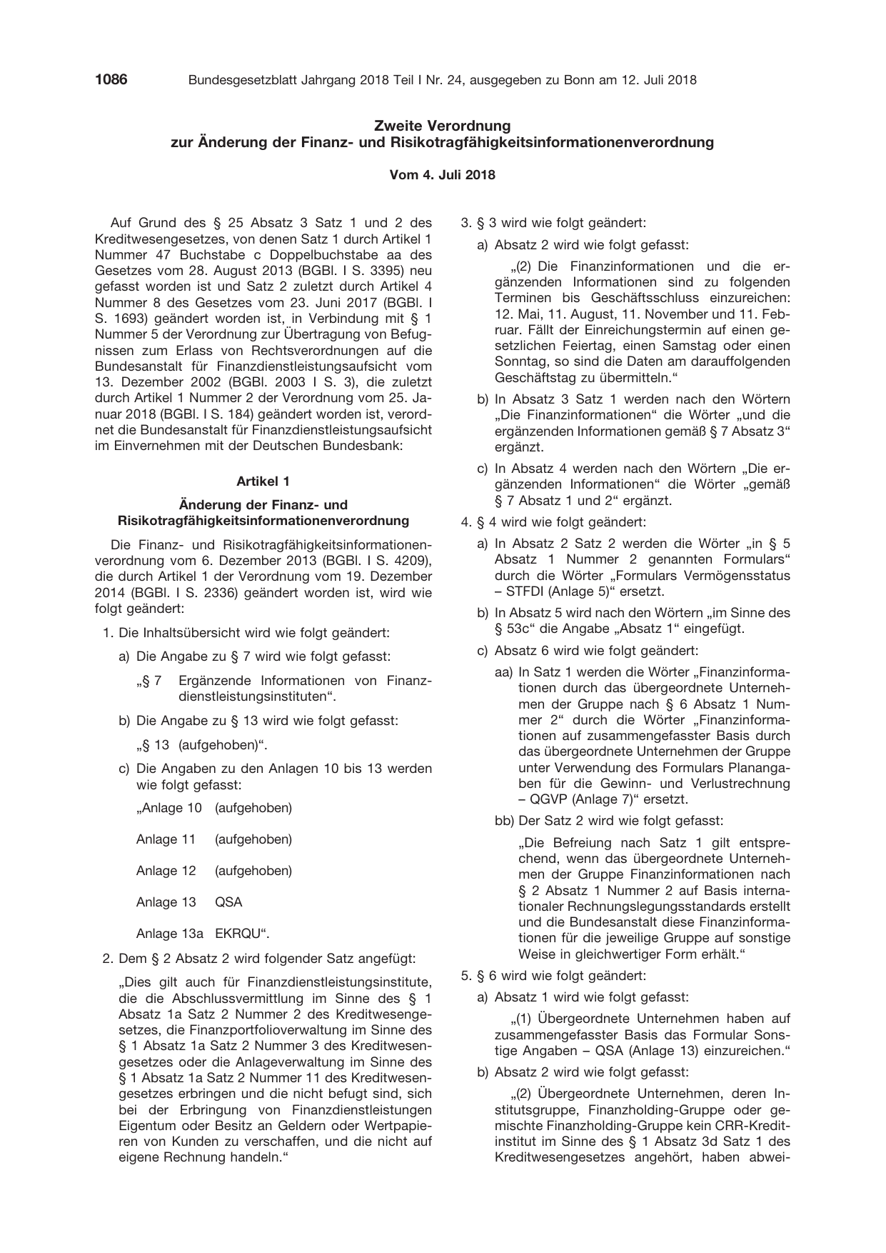 BGBl. 2018, Seite 1086 — Originalseite als Abbildung