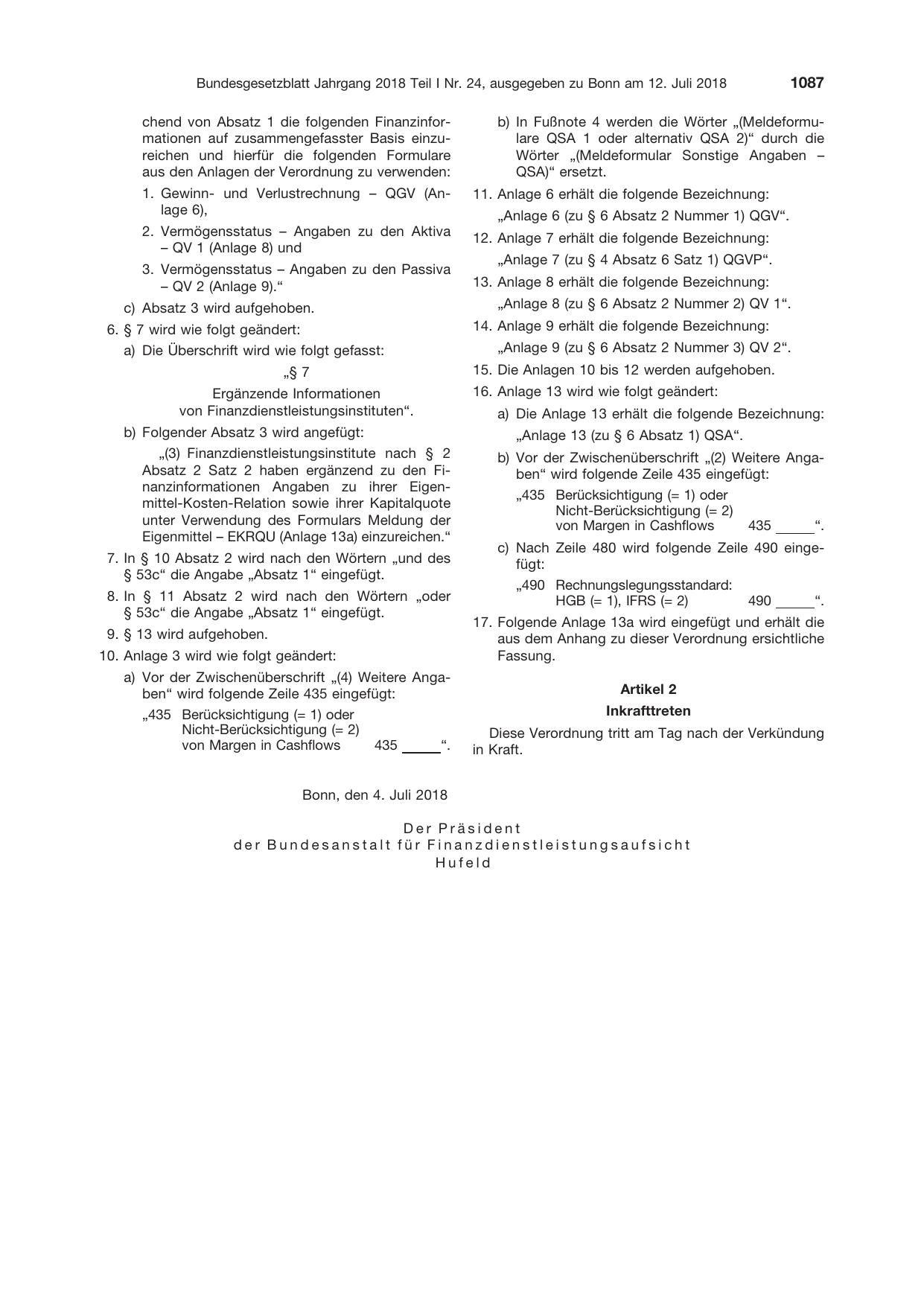 BGBl. 2018, Seite 1087 — Originalseite als Abbildung