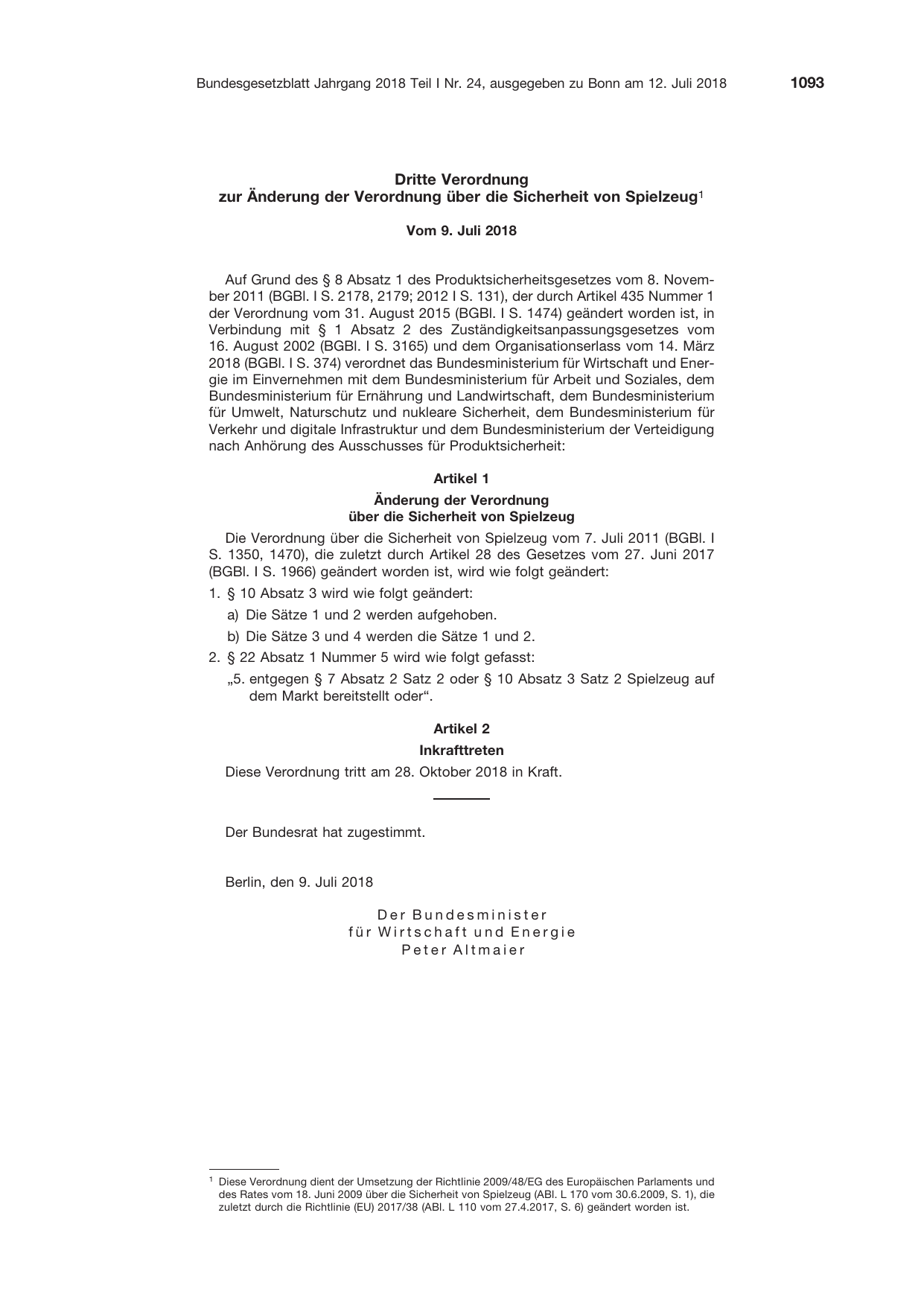 BGBl. 2018, Seite 1093 — Originalseite als Abbildung
