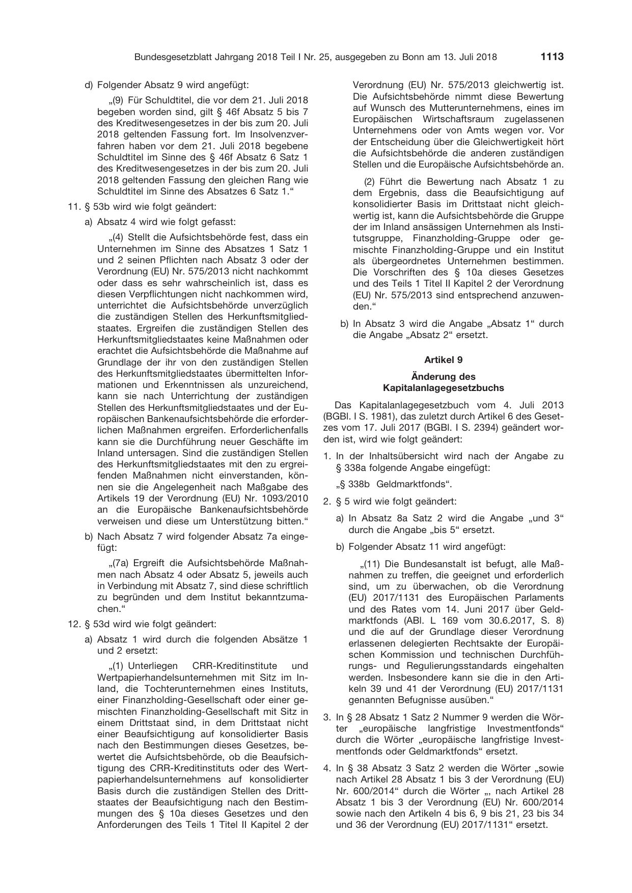 BGBl. 2018, Seite 1113 — Originalseite als Abbildung