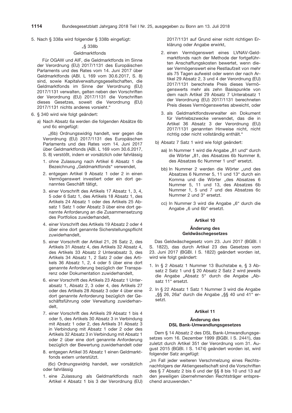 BGBl. 2018, Seite 1114 — Originalseite als Abbildung