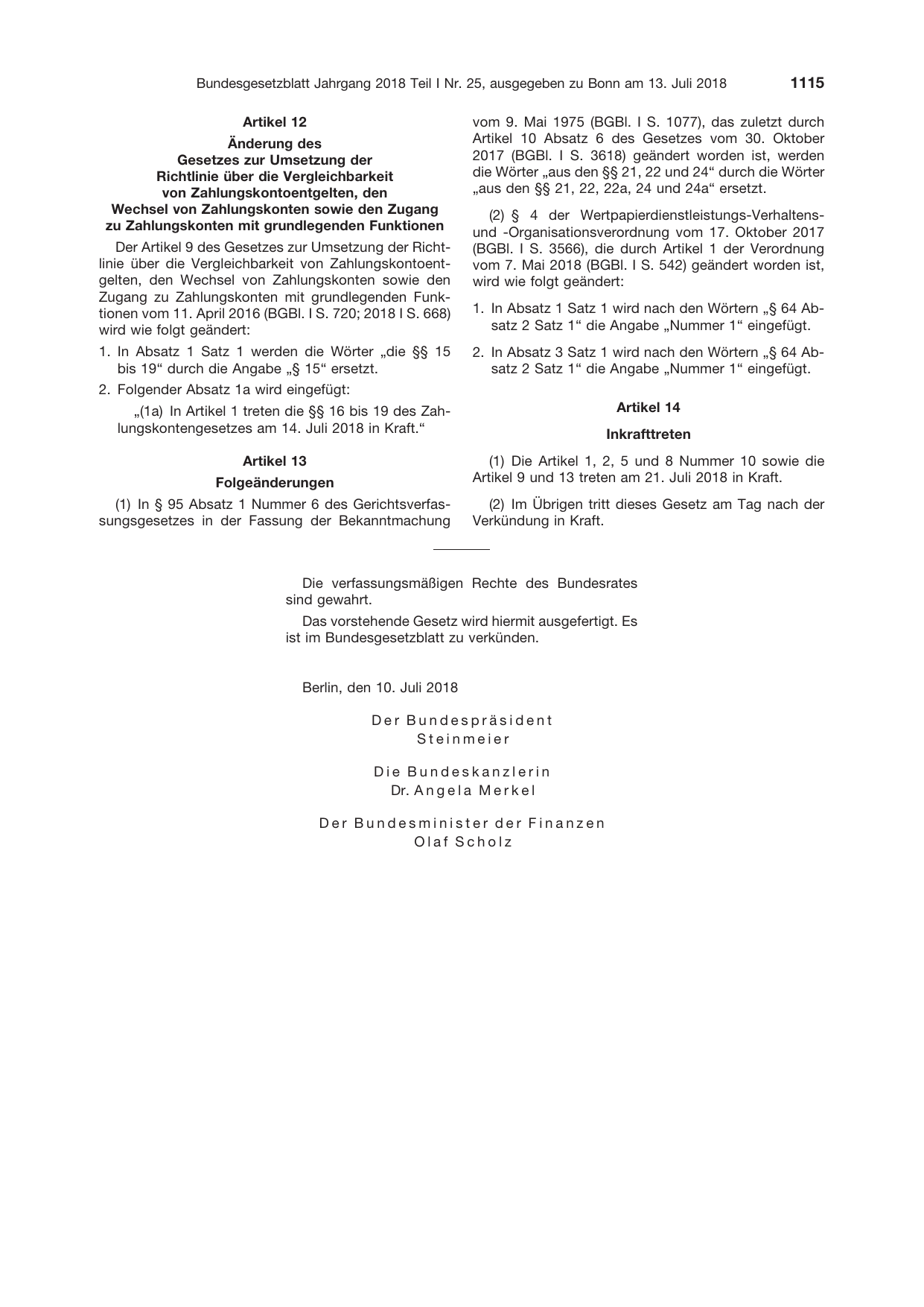 BGBl. 2018, Seite 1115 — Originalseite als Abbildung