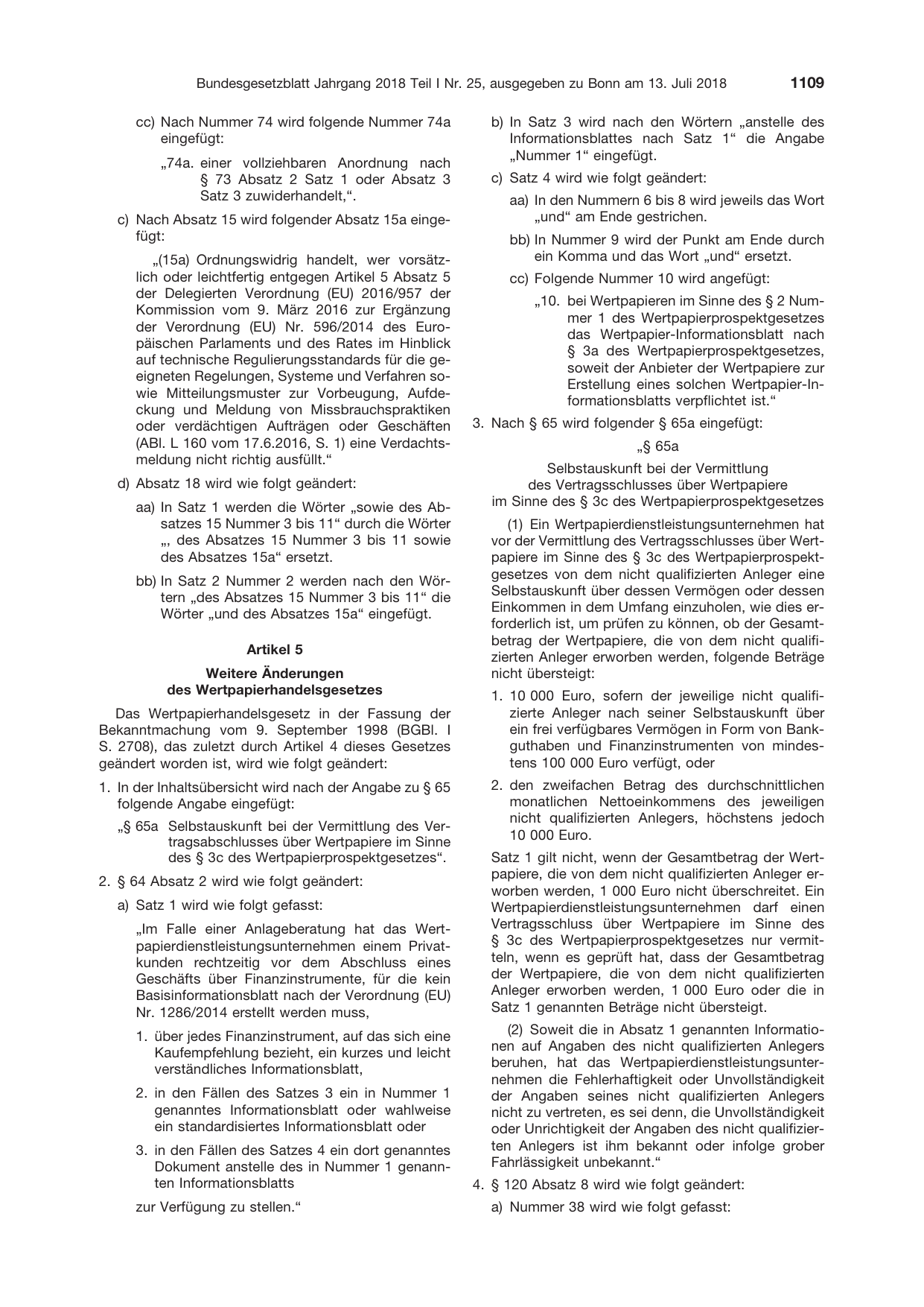 BGBl. 2018, Seite 1109 — Originalseite als Abbildung