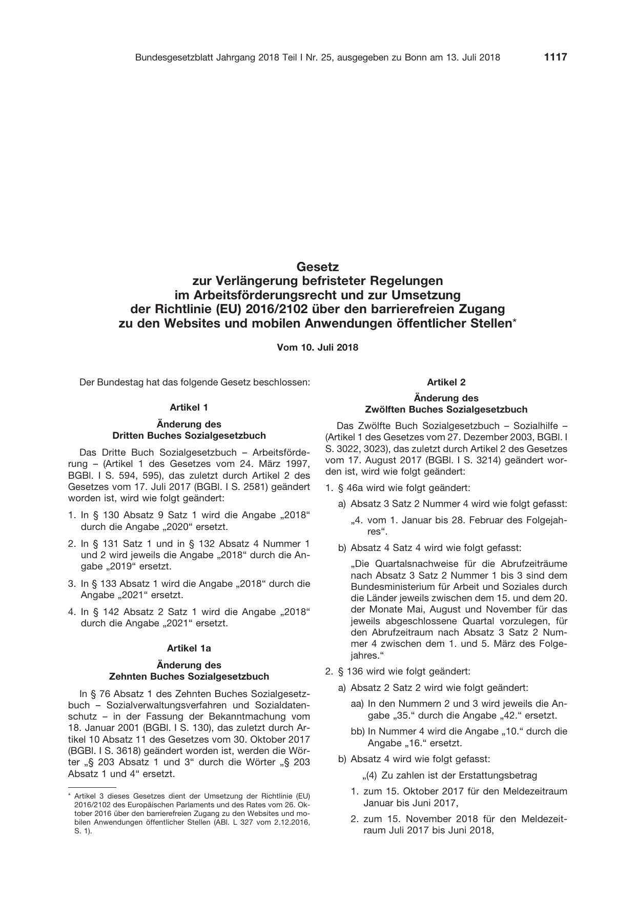 BGBl. 2018, Seite 1117 — Originalseite als Abbildung