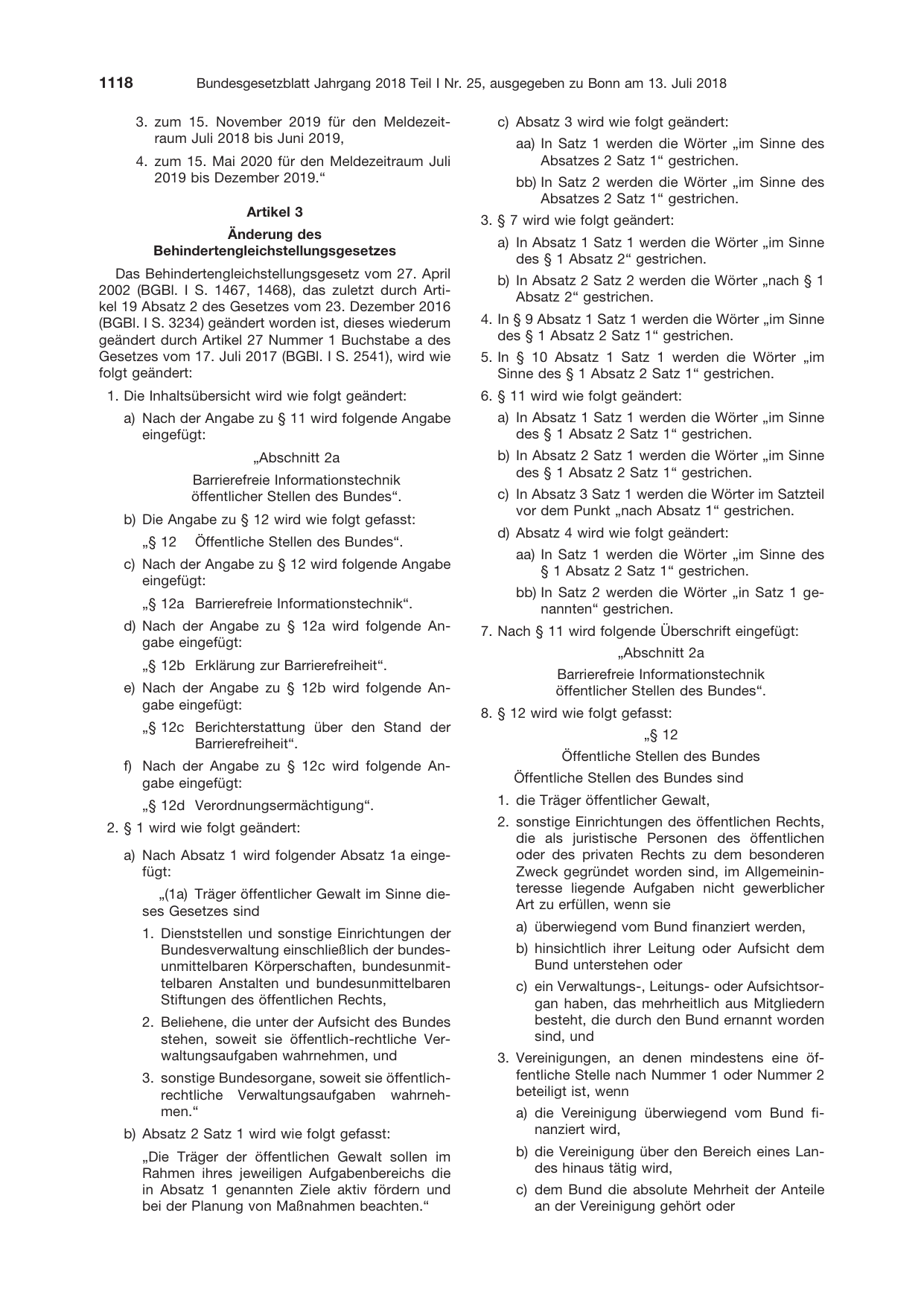 BGBl. 2018, Seite 1118 — Originalseite als Abbildung