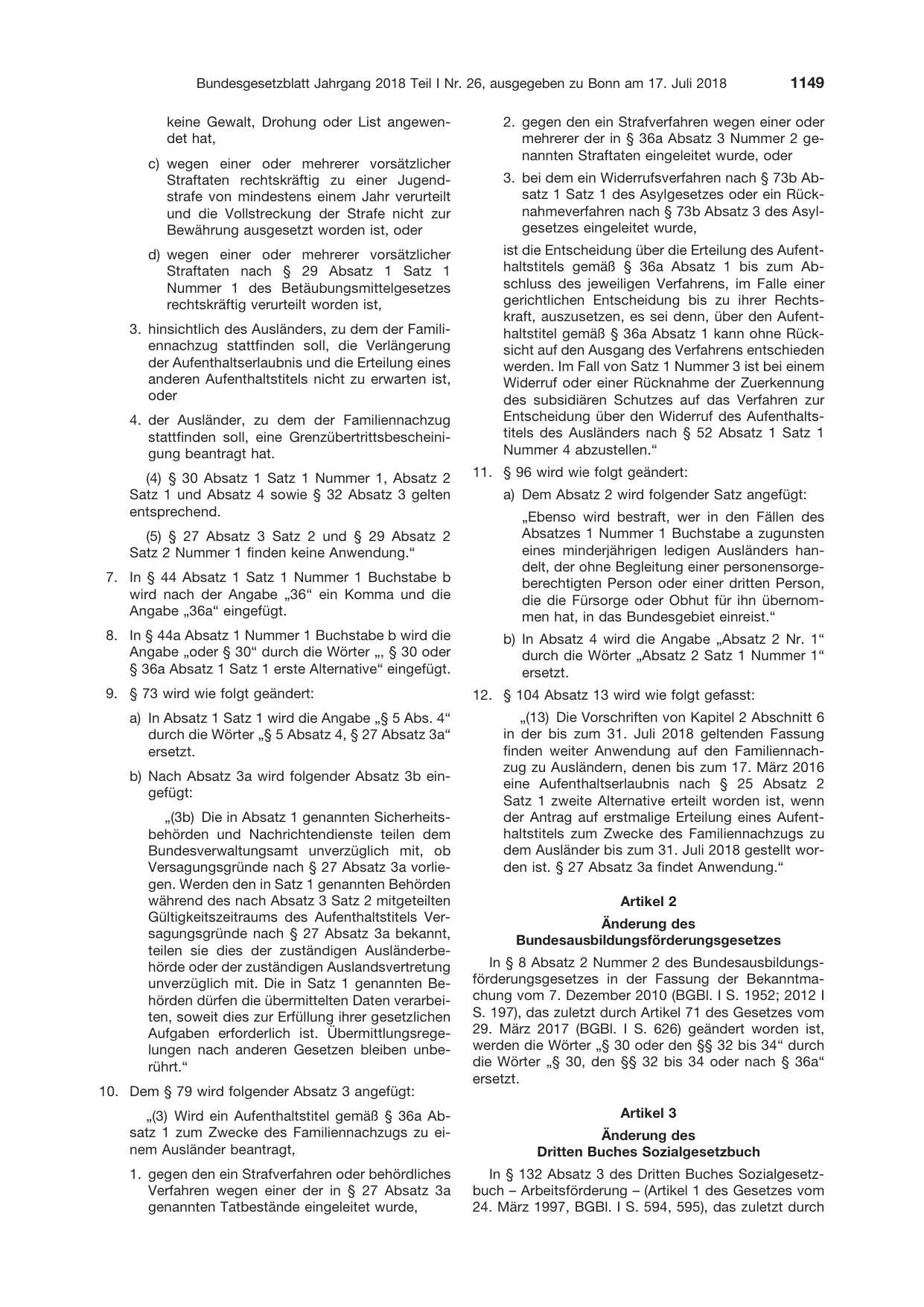 BGBl. 2018, Seite 1149 — Originalseite als Abbildung