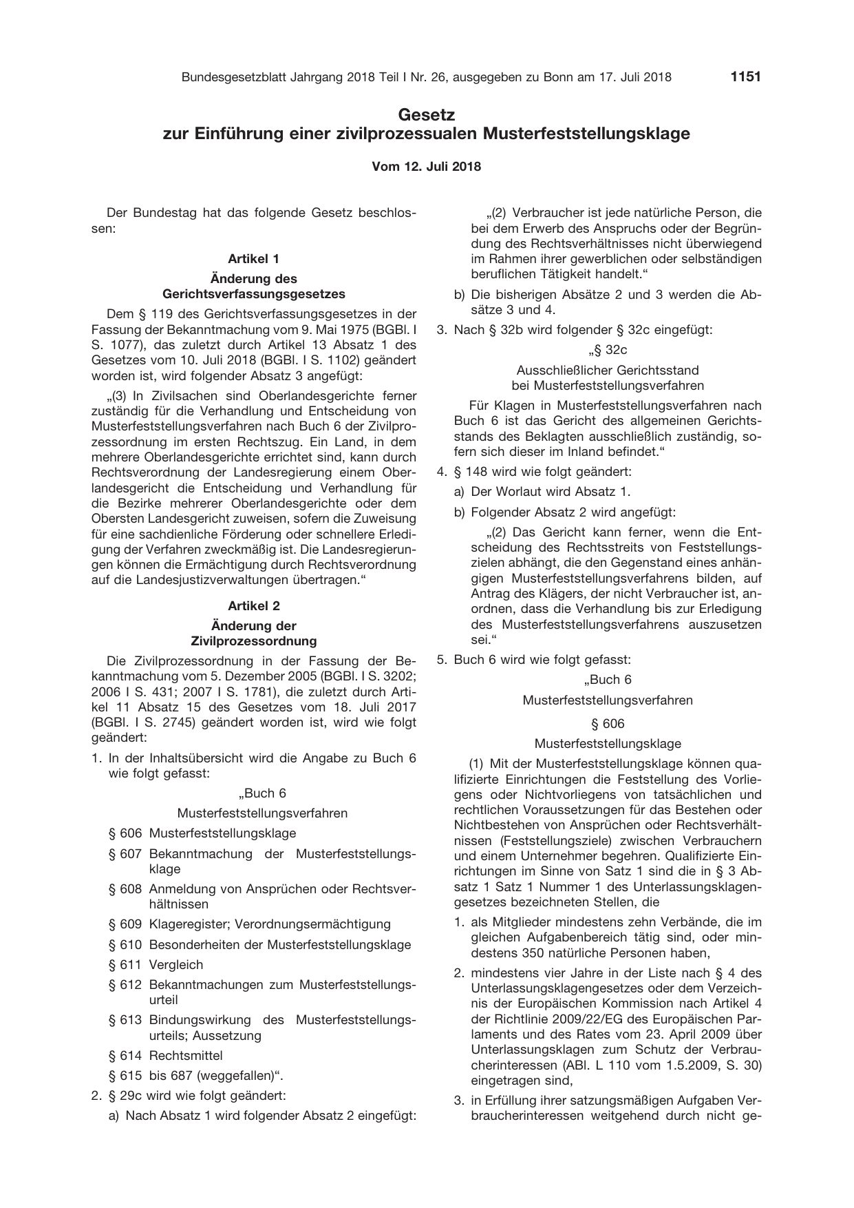 BGBl. 2018, Seite 1151 — Originalseite als Abbildung