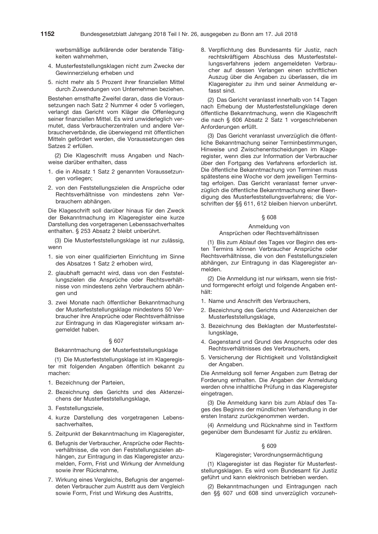 BGBl. 2018, Seite 1152 — Originalseite als Abbildung