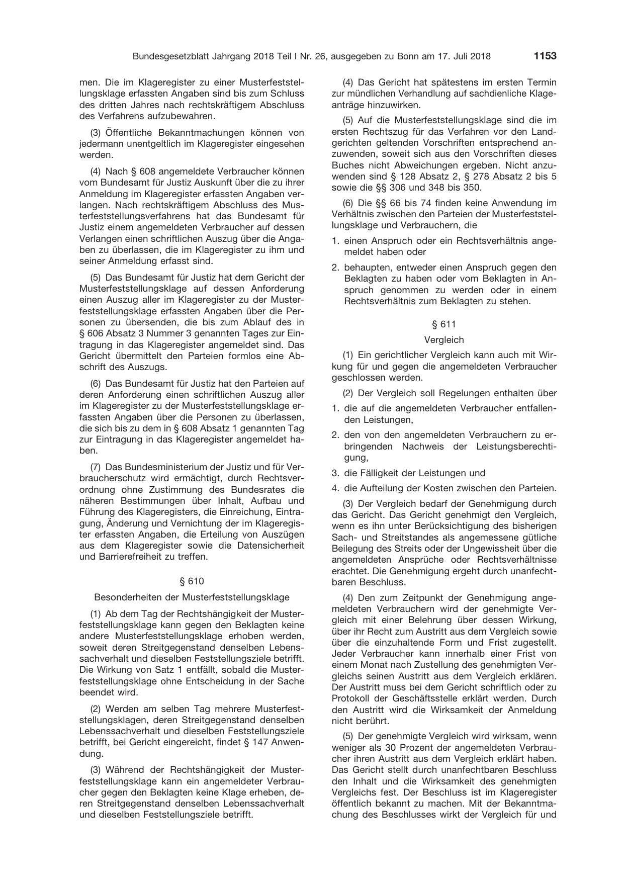 BGBl. 2018, Seite 1153 — Originalseite als Abbildung