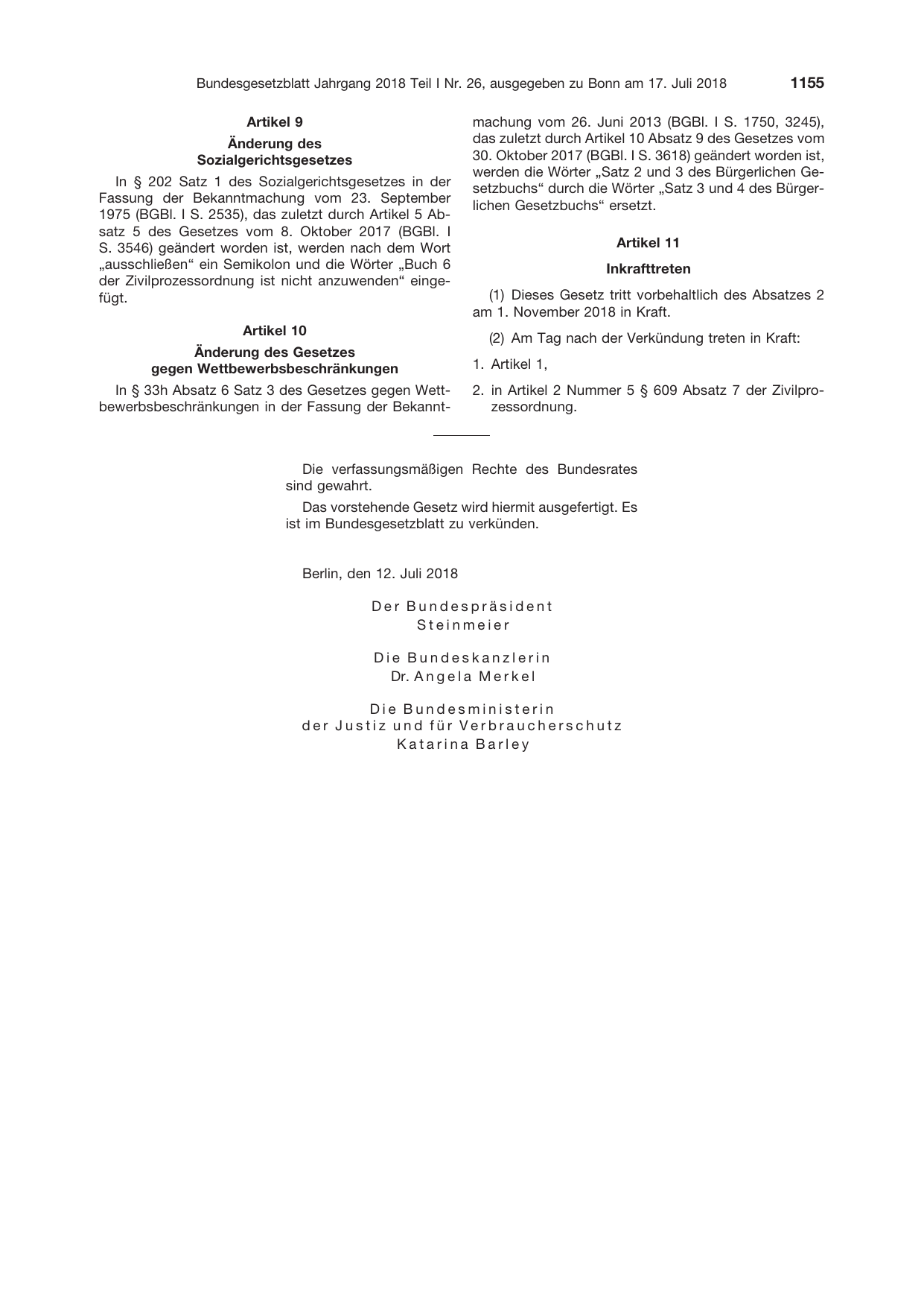 BGBl. 2018, Seite 1155 — Originalseite als Abbildung