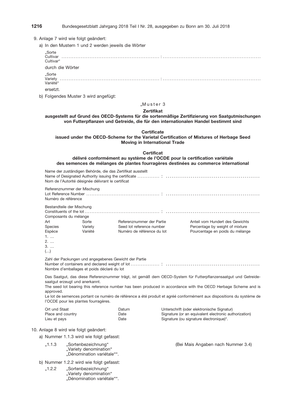 BGBl. 2018, Seite 1216 — Originalseite als Abbildung