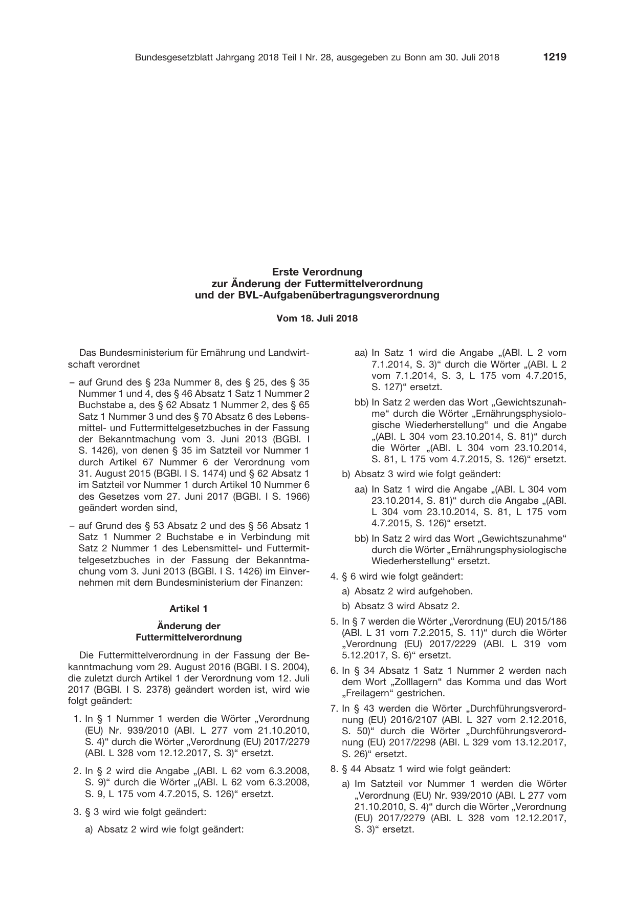 BGBl. 2018, Seite 1219 — Originalseite als Abbildung
