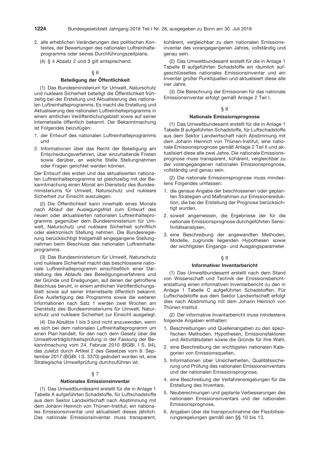 BGBl. 2018, Seite 1224 — Originalseite als Abbildung
