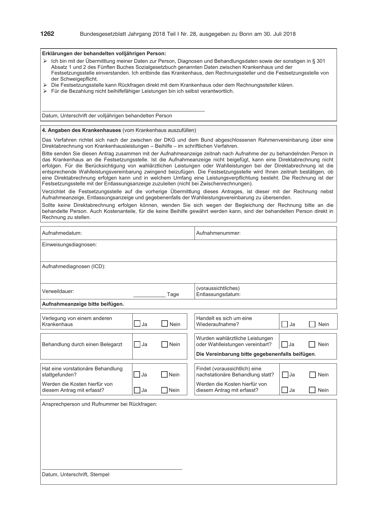 BGBl. 2018, Seite 1262 — Originalseite als Abbildung