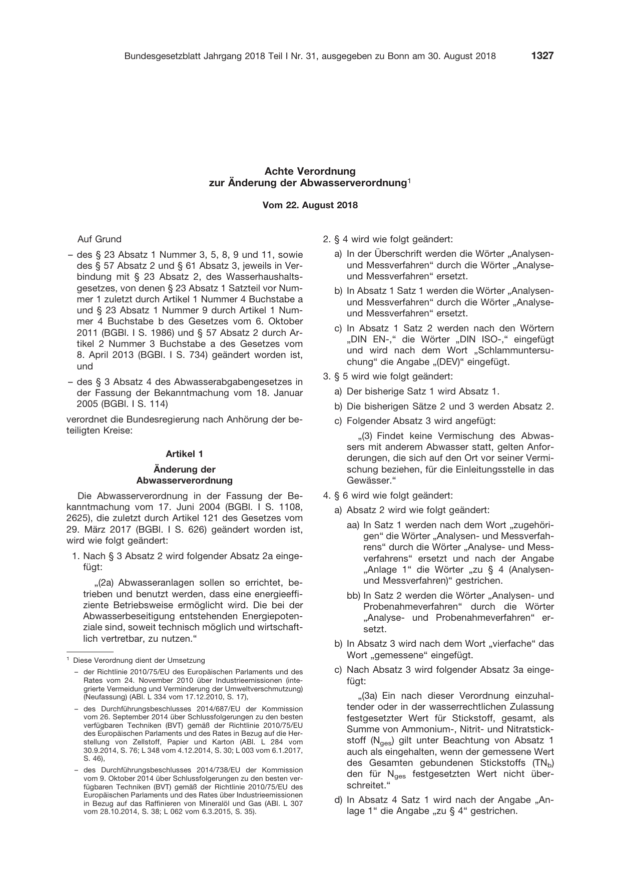BGBl. 2018, Seite 1327 — Originalseite als Abbildung