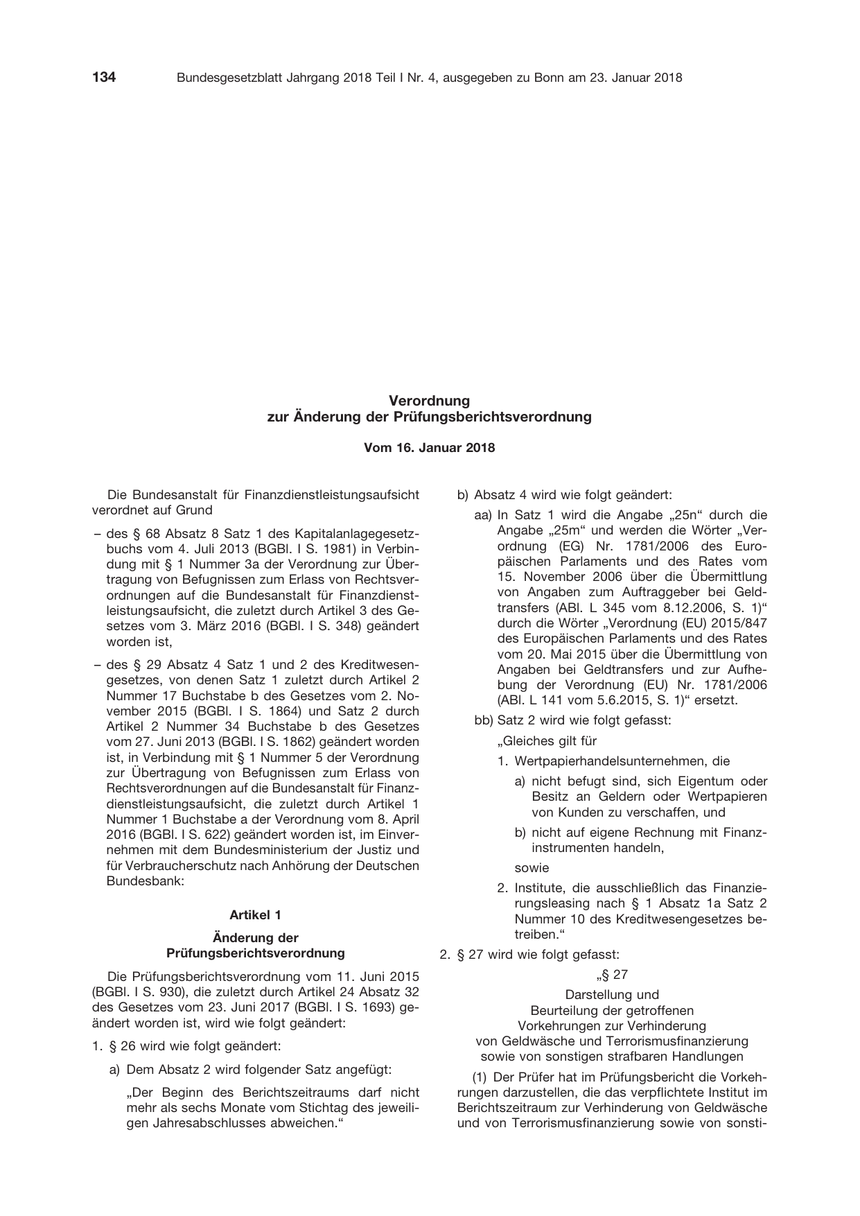 BGBl. 2018, Seite 134 — Originalseite als Abbildung