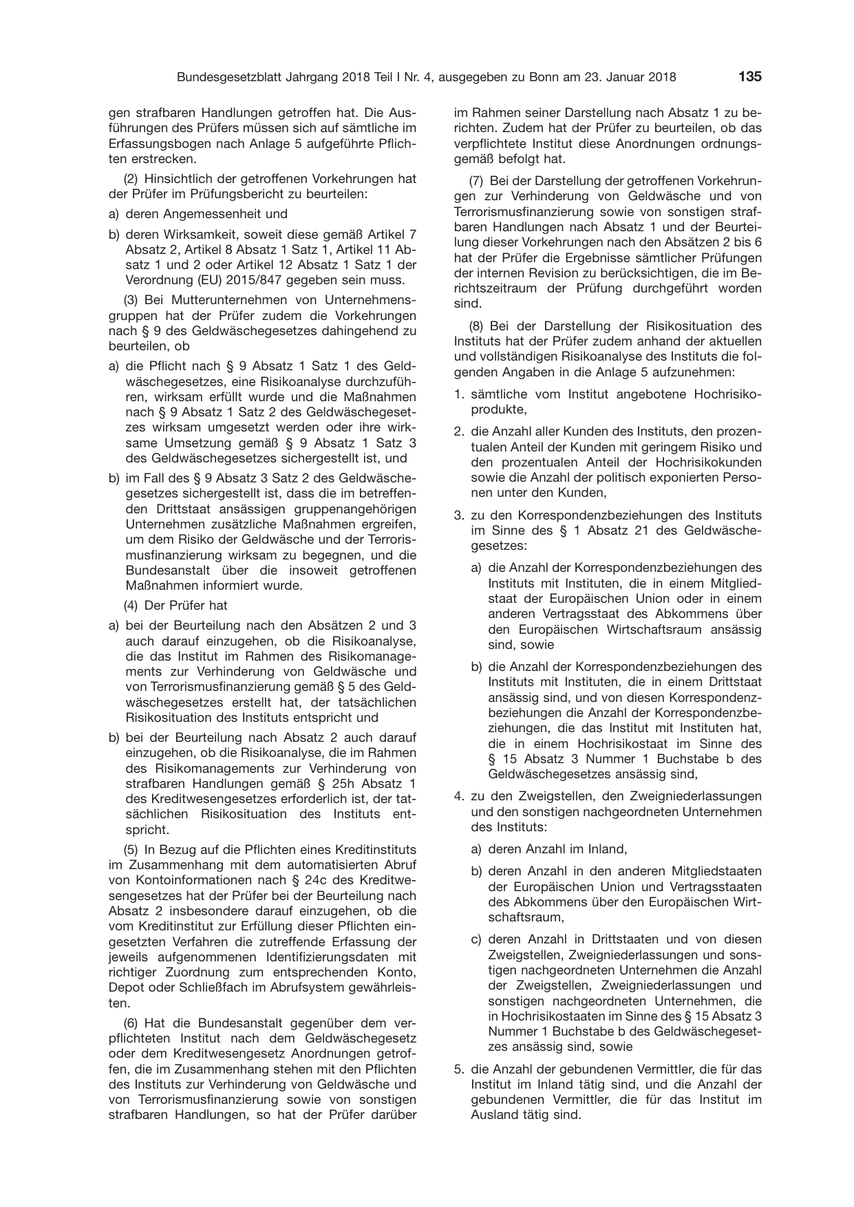 BGBl. 2018, Seite 135 — Originalseite als Abbildung