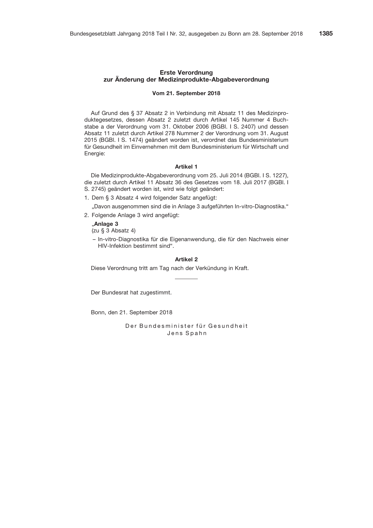 BGBl. 2018, Seite 1385 — Originalseite als Abbildung